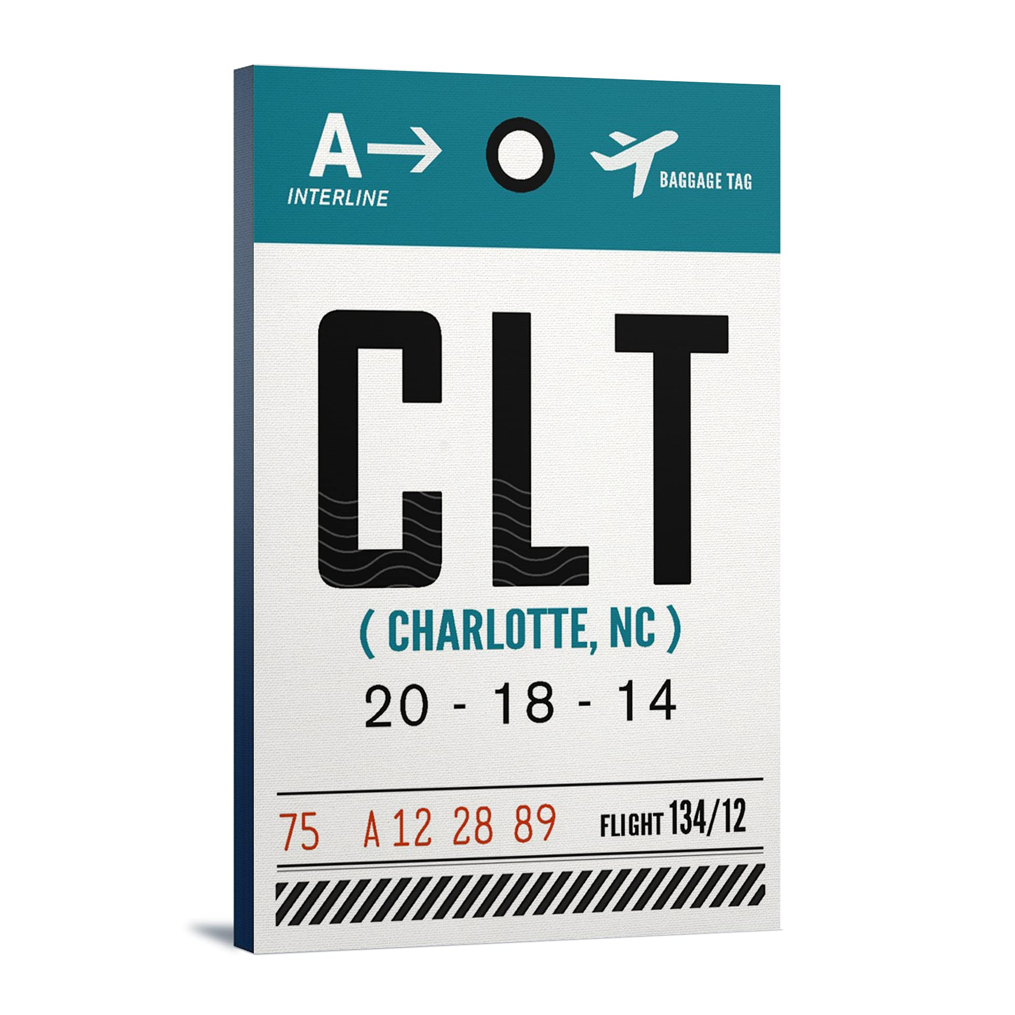 Lantern Press Charlotte North Carolina CLT Luggage Tag - 12x18 Wrapped Canvas Wall Art Decor for Travel & Home - Perfect for Suitcases, Gifts & Office Decor