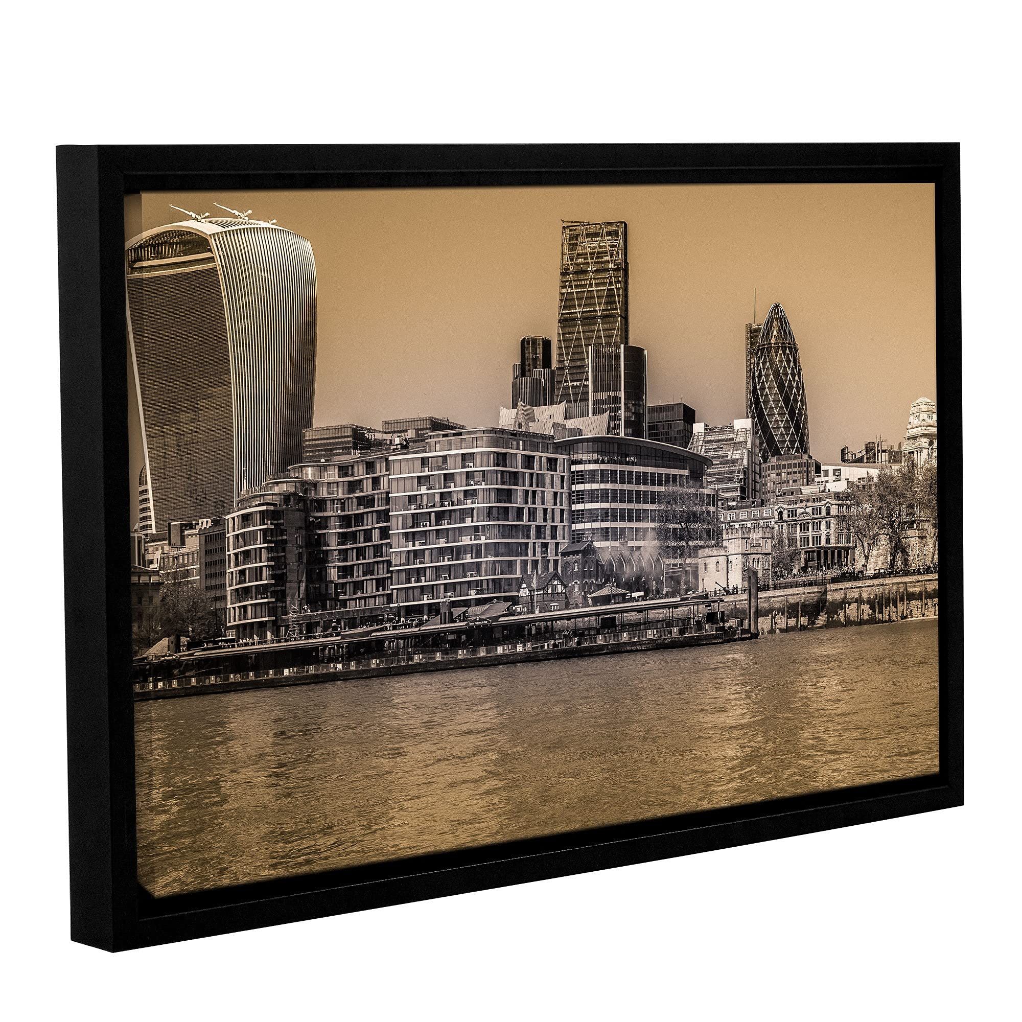 ArtWall Richard James 'City London Skyline' 8x12 Floater-Framed Canvas Wall Art - Perfect for Living Room, Bedroom & Office Decor