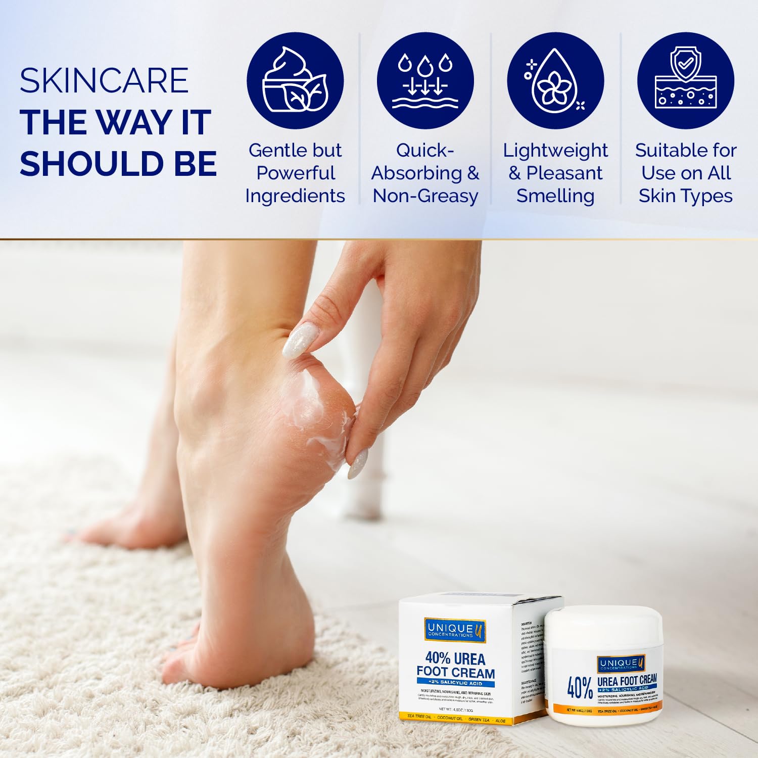 40% Urea & 2% Salicylic Acid Foot Cream - Intensive Moisturizing & Exfoliating Treatment for Dry Cracked Heels, Rough Skin - Deep Repair Cream for Hands, Elbows, Knees - 4.6 oz - Perfect for Pedicures, Cracked Heel Relief & Daily Foot Care