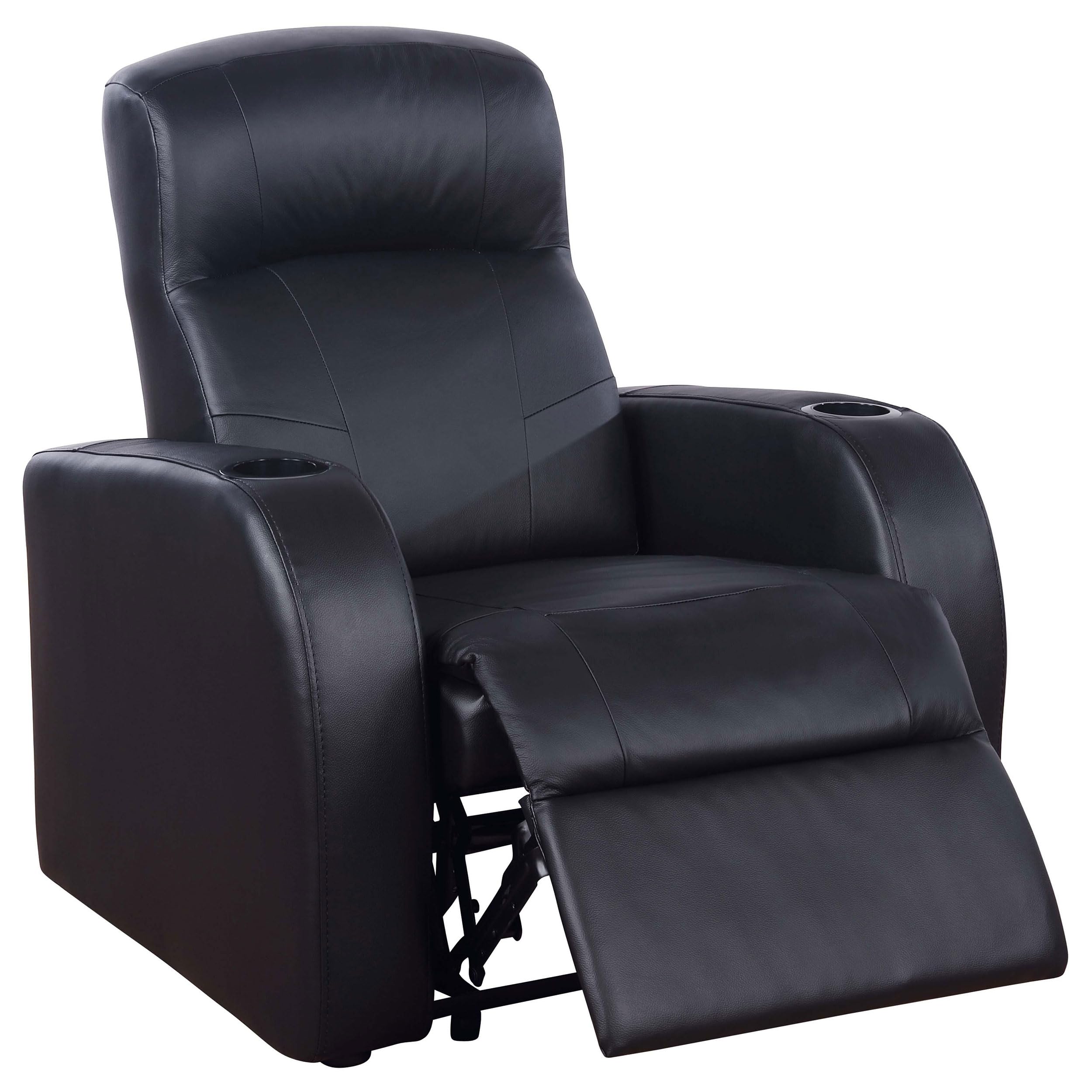 **Cyrus Home Theater Recliner Chair - Black Upholstered Reclining Movie Seat with Cup Holder | Perfect for Home Cinema, Gaming & Relaxation**