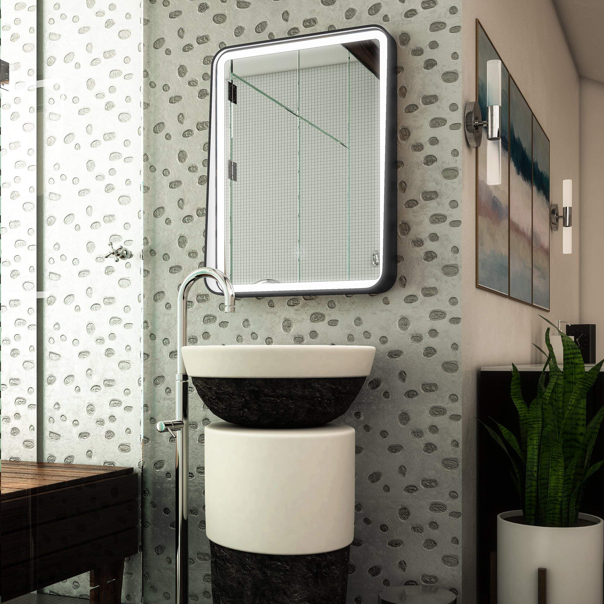36x36 Inch Gold Framed LED Bathroom Mirror - Anti-Fog, Dimmable Vanity Mirror with Front/Back Lighting (CRI 90+) for Makeup & Shaving - Wall Mounted Bathroom Decor for Modern Homes