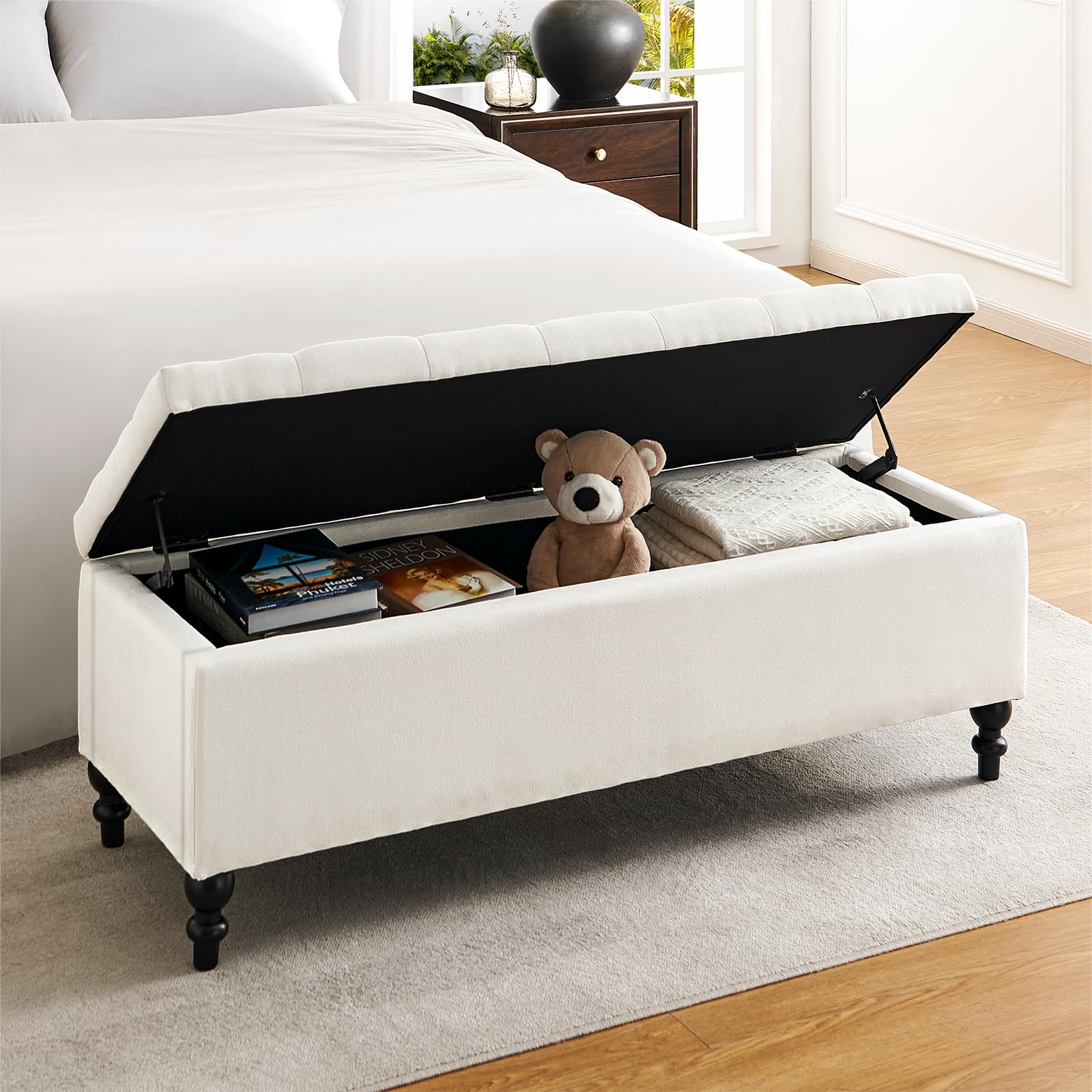 51-inch Large Upholstered Storage Ottoman Bench with Removable Cushion - Multi-Functional Footrest, Coffee Table & Bedroom Seat - Perfect for Living Room, Bed End & Small Space Organization