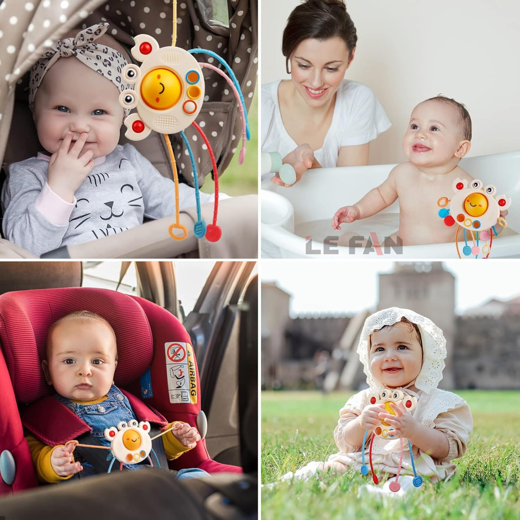 Lefan Crab Pull String Teether Toy for Babies 6+ Months - Food Grade Silicone Sensory Montessori Toy for Teething, Fine Motor Skills Development - Perfect Travel Toy for Toddlers & Infants (Great for Car Rides, Daycare, and On-the-Go Playtime)