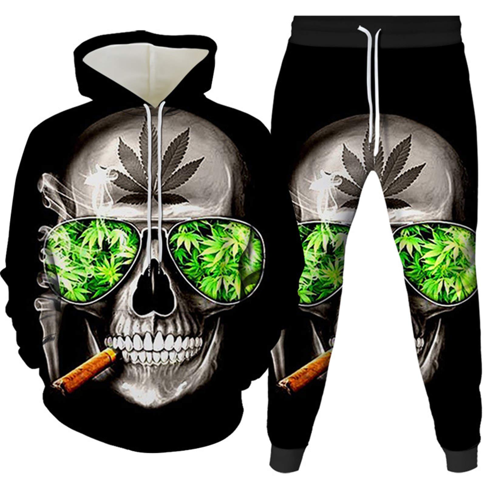 Honeystore Unisex Skeleton Printed Hoodie and Sweatpants Jogger Set - Skull Design Tracksuit for Men & Women - Perfect for Gym, Running, Streetwear and Casual Outfits