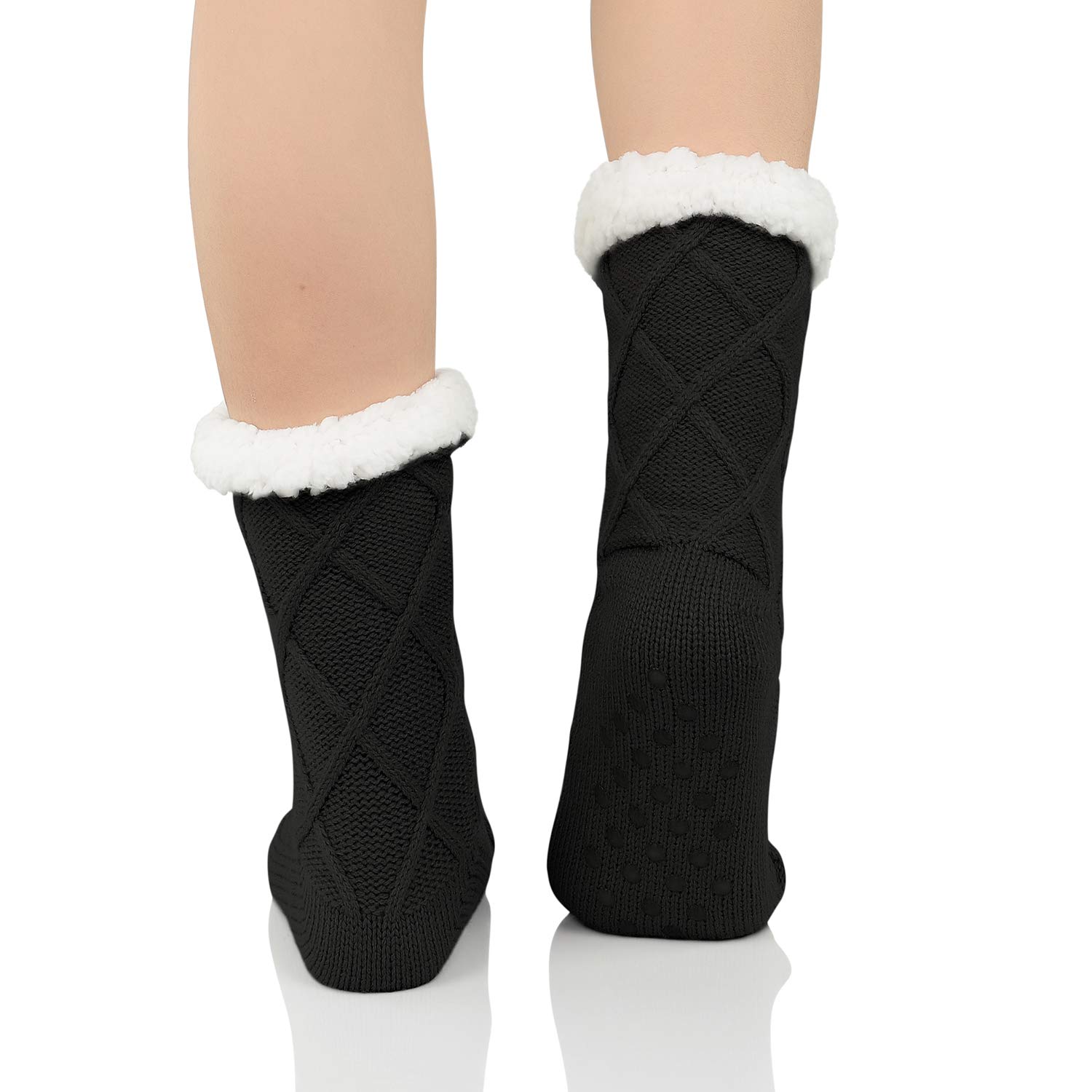 Zando Comfy Fleece Socks for Women & Seniors - Warm Winter Non-Slip Grip Socks with Soft Fleece Lining - Perfect Cozy Gift for Christmas, Home & Travel