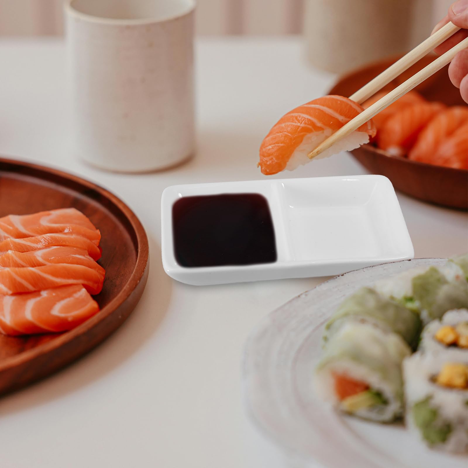Hemoton 5-Inch White Ceramic Appetizer Serving Tray with 2 Compartments - Perfect for Chips, Dips, Sauces, Snacks, Salt, Vinegar, Sugar & Spices - Ideal for Parties, Entertaining & Kitchen Organization