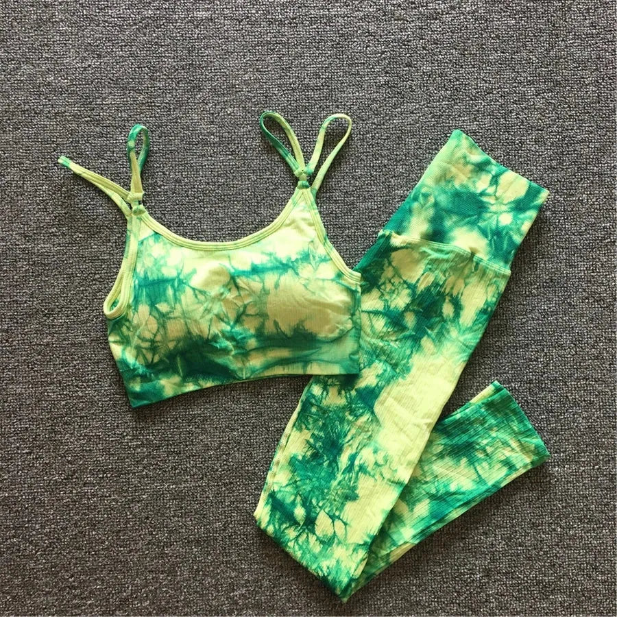 Tie Dye Yoga Bra & High Waist Leggings Set for Women - Seamless Gym Outfit with Hip Push Design - Perfect for Running, Fitness & Workout | Breathable Activewear for Yoga, Pilates & Cardio