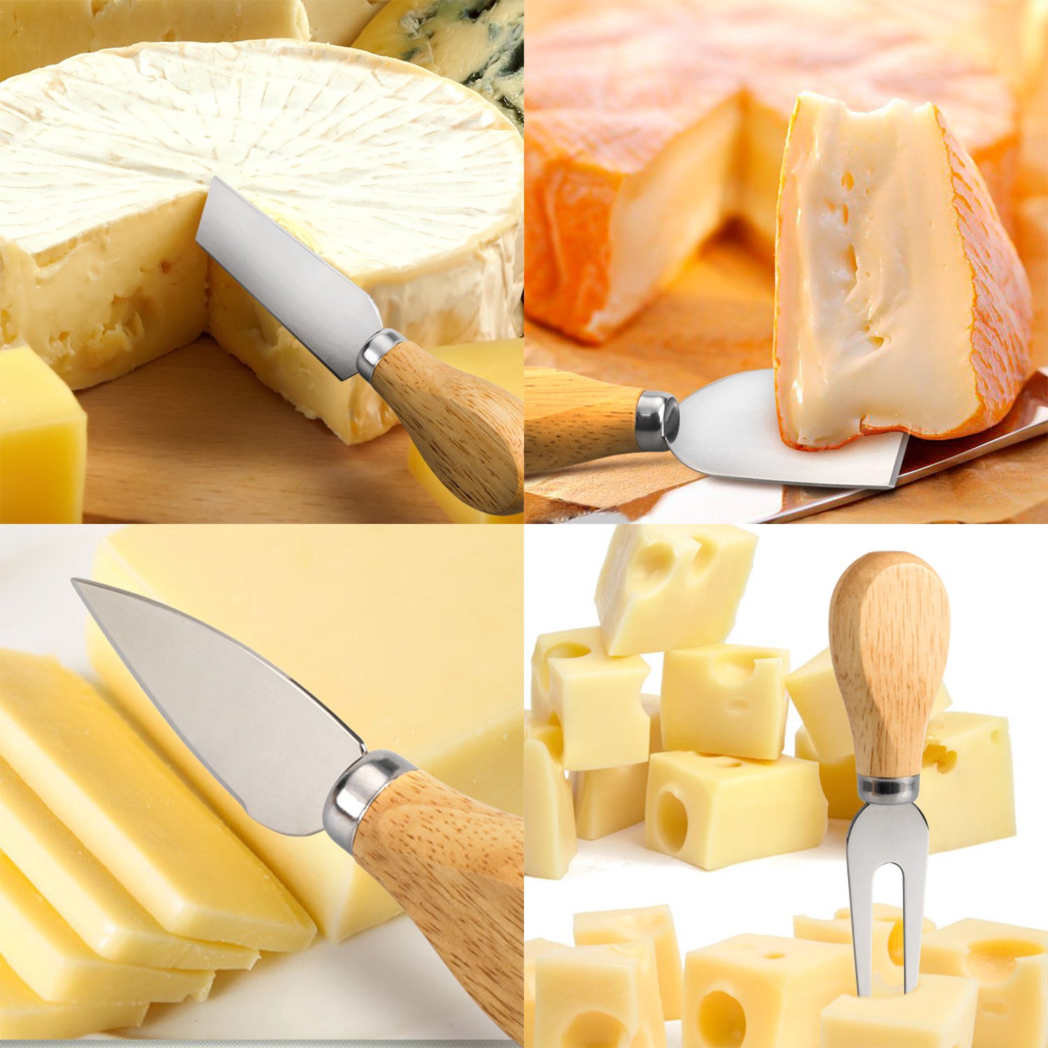 Premium 4-Piece Stainless Steel Cheese Knife Set - Cheese Knife, Fork, Slicer & Butter Knife - Perfect for Charcuterie Boards, Wine Pairings & Cheese Tasting Parties - Elegant Cheese Tools for Entertaining & Gourmet Food Presentation