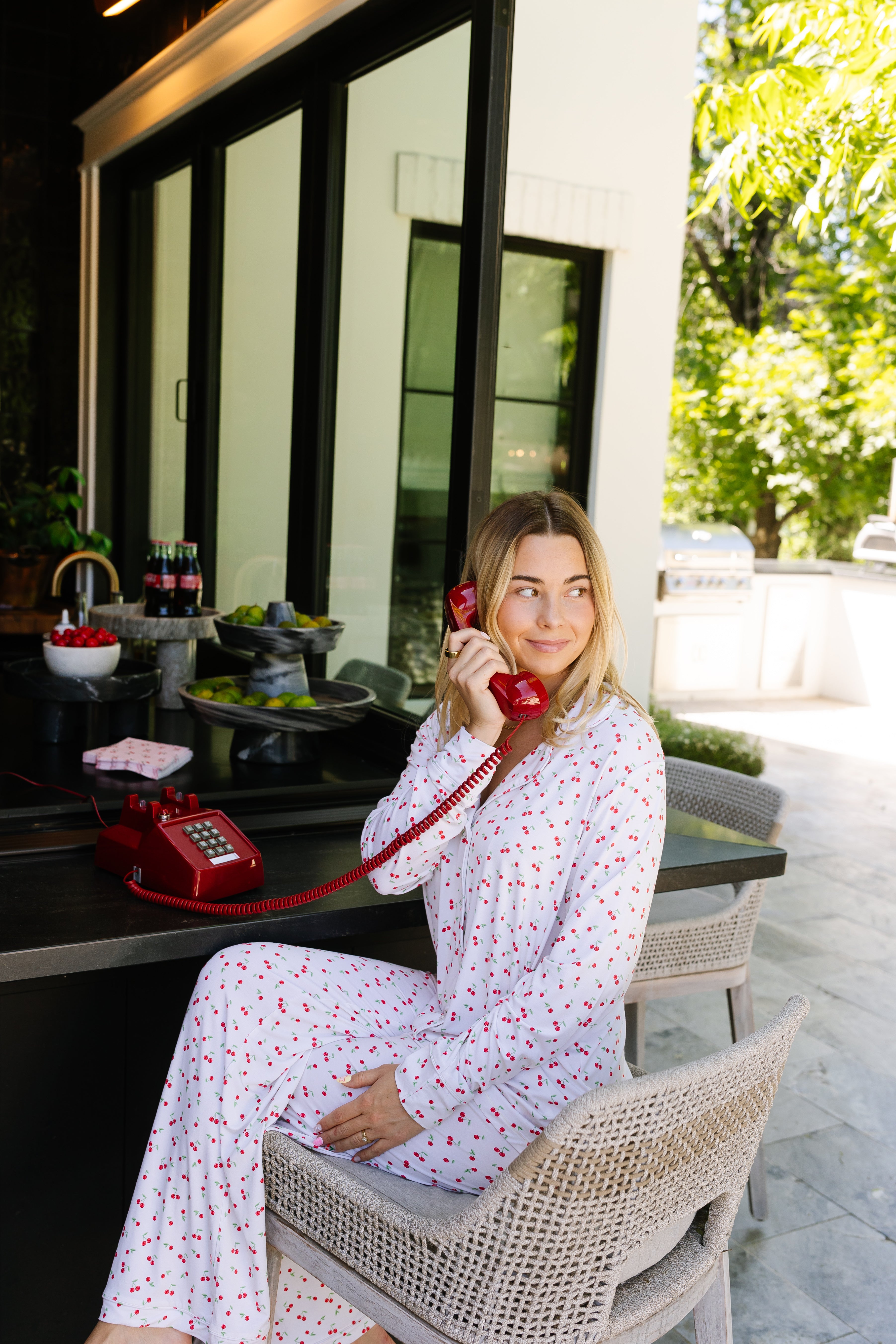 Cherry Print Pajama Set for Women - Soft & Comfortable Sleepwear for Lounge & Bedtime