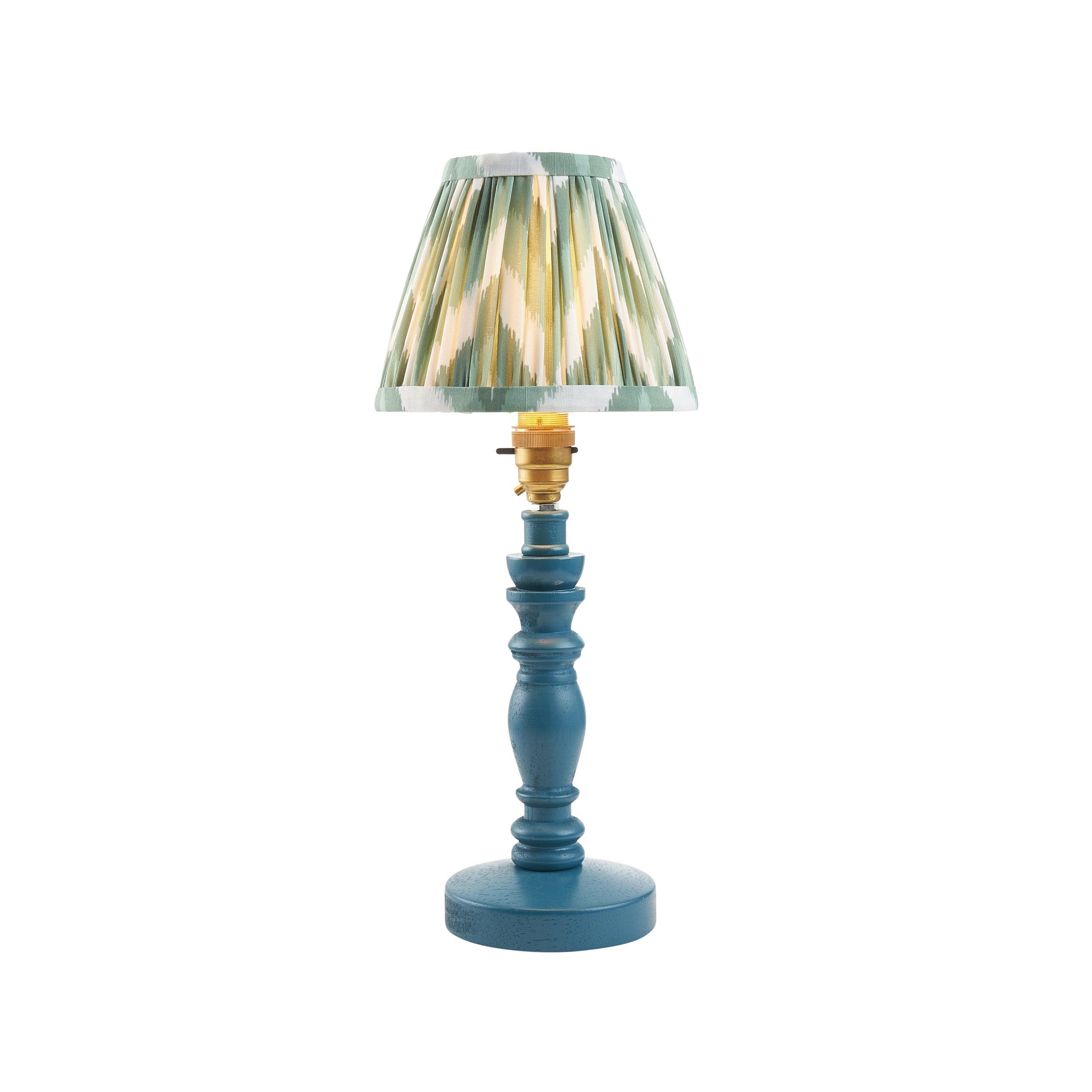 Bibury Blue Table Lamp with 16cm Zigzag Cotswold Green Shade - Vintage Style Desk Lamp for Living Room, Bedroom, Office & Study Decor