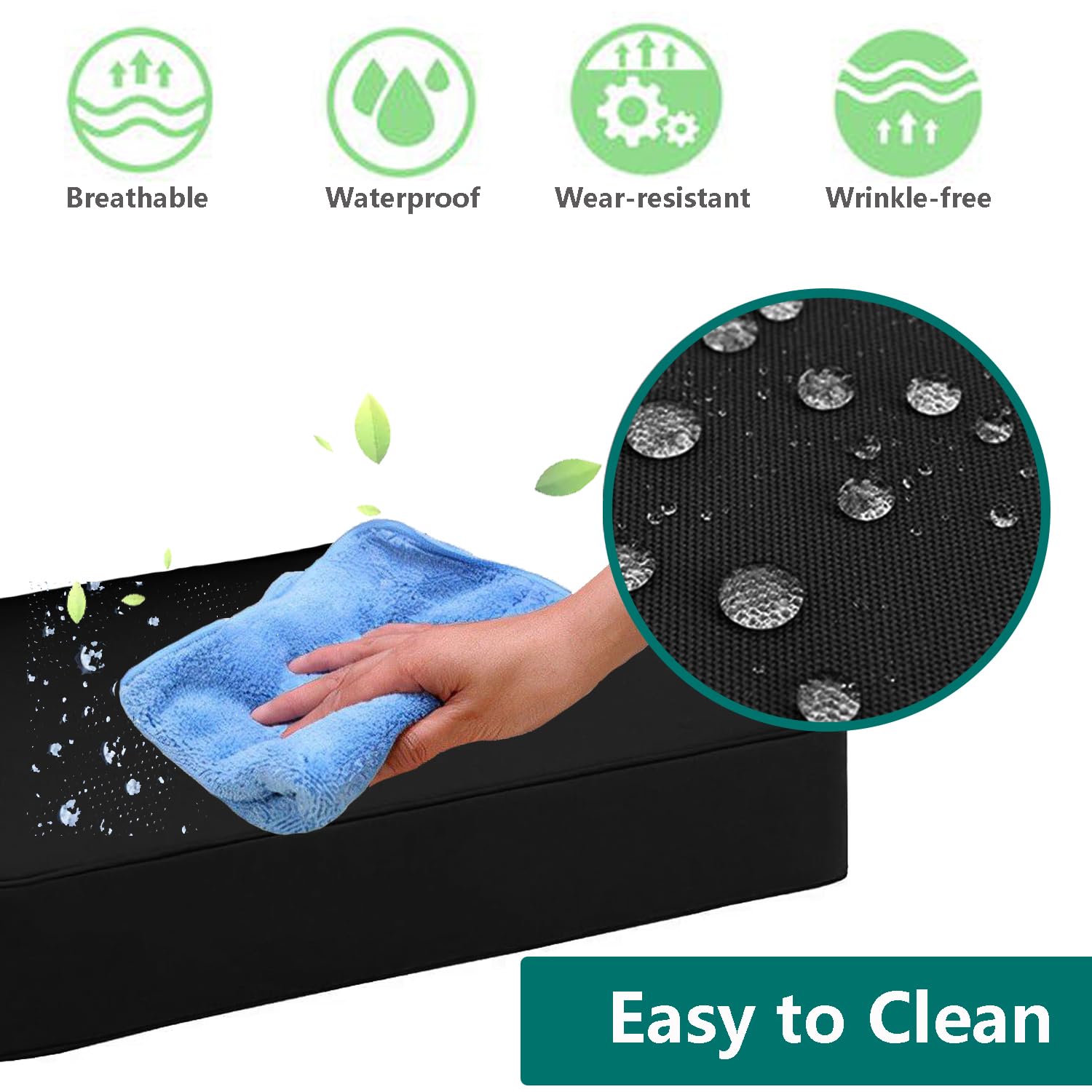 Oslimea 24x24x4 Inch Waterproof Outdoor Patio Cushion Covers - 4 Pack Washable Furniture Slipcovers for Sofa, Chair & Couch - Indoor & Outdoor Use - Black | Perfect for Backyard, Deck, Poolside & Patio Furniture Protection