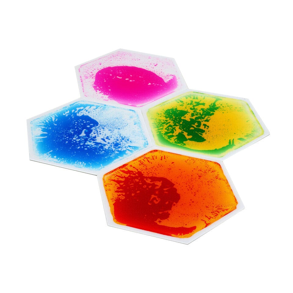 Hexagon Liquid Floor Tiles - Set of 4 Non-Slip Bathroom & Pool Tiles for Kids Play Area, Shower Floor, and Outdoor Decoration