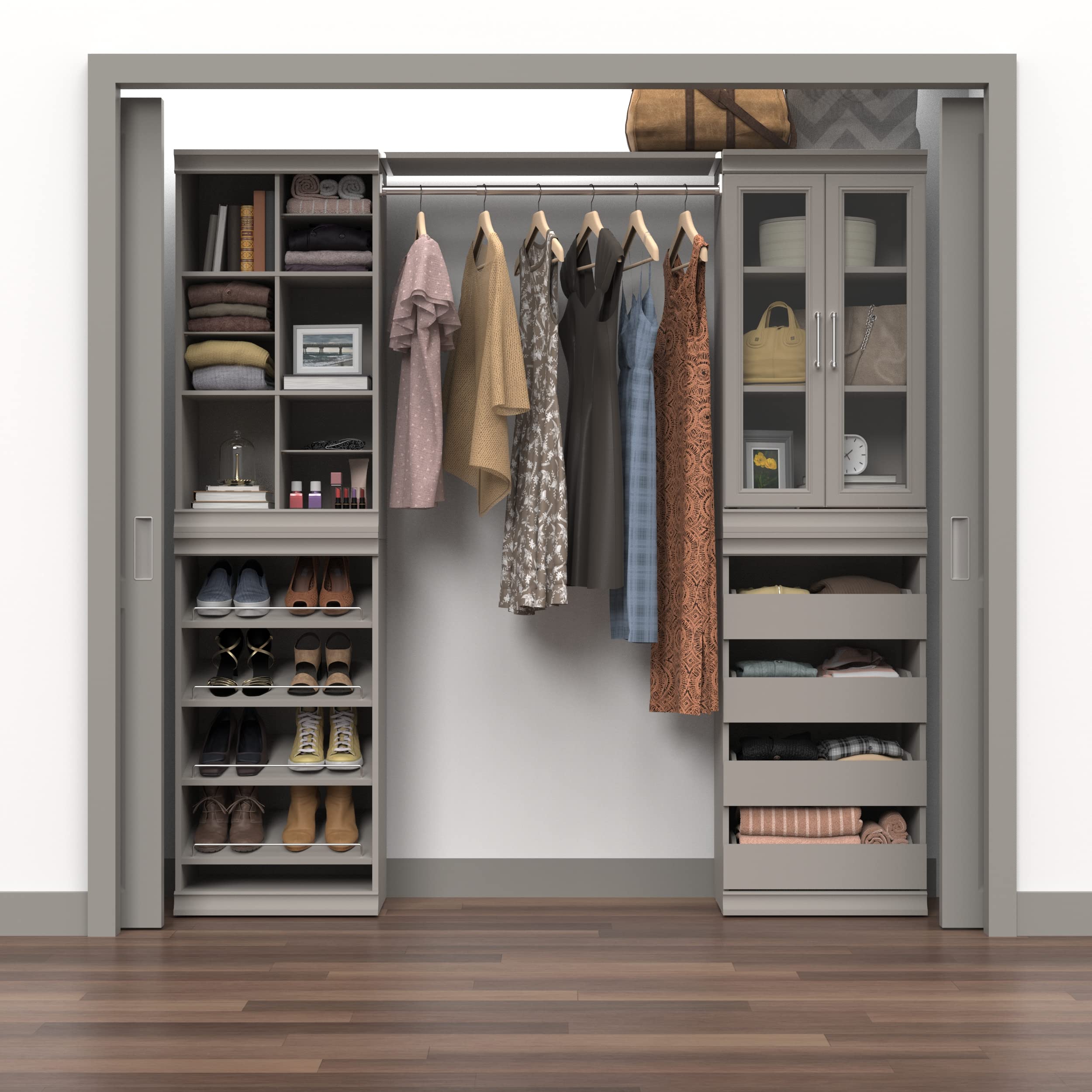 ClosetMaid Modular Storage Pair Set with 2 Glass Pane Doors - Wood Closet Organizer in Shaker Style, Taupe | Add-On Accessory for Shelf Units | Perfect for Bedroom, Closet & Home Organization