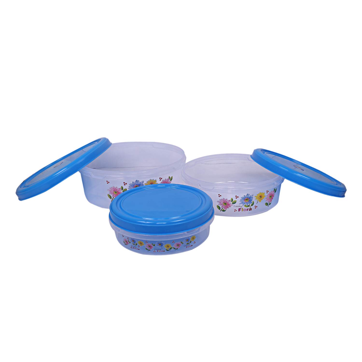 Kuber Industries Airtight Plastic Food Storage Containers Set of 3 - BPA-Free Kitchen Storage Containers with Lids for Flour, Sugar, Rice & Dry Food | Space-Saving Stackable Design (Blue) | Perfect for Pantry Organization, Meal Prep & Leftovers