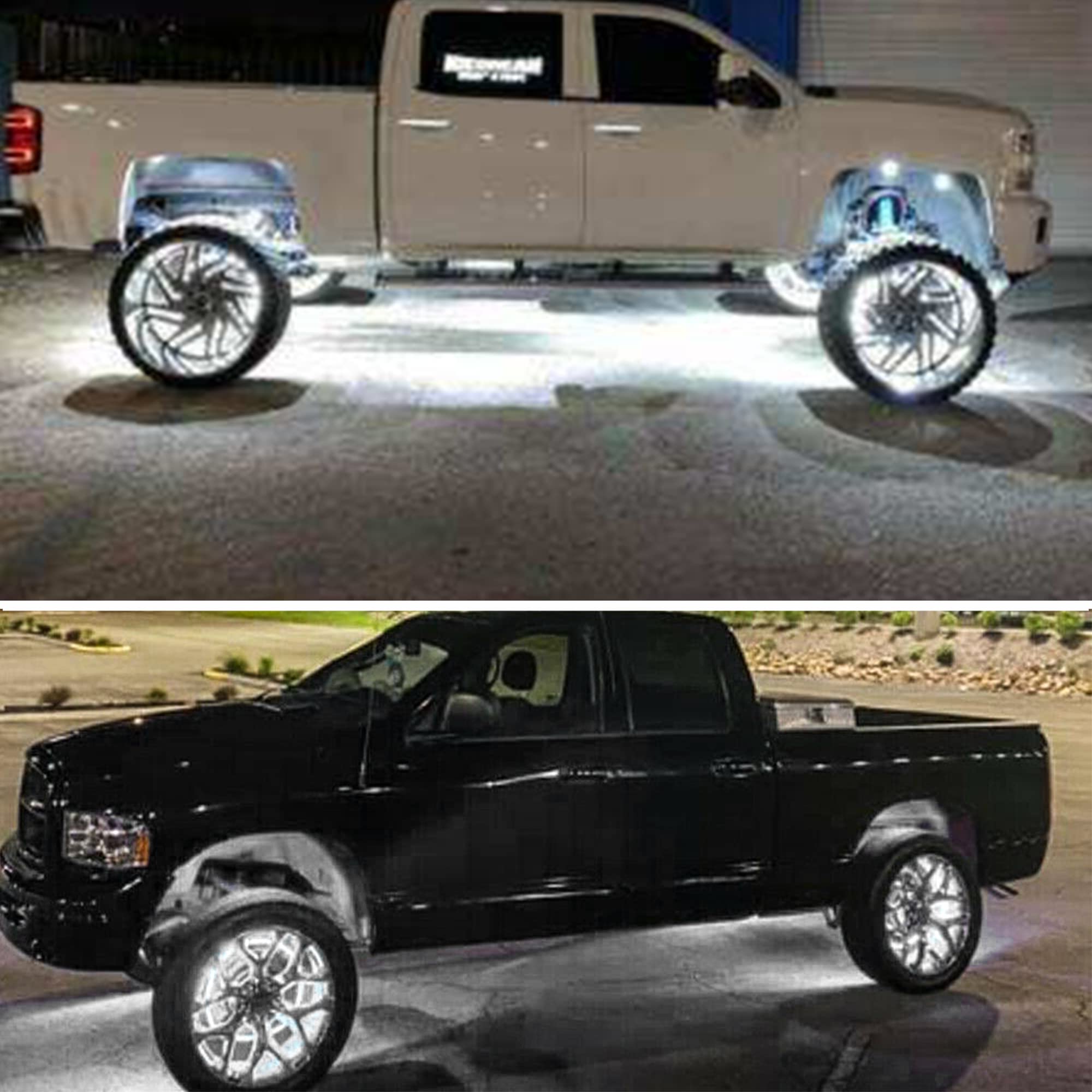 4Pcs 17-Inch Waterproof LED Wheel Ring Lights - Double Side White, APP & RF Remote Control - Compatible with Trucks, Cars, Pickups, SUVs & Campers - Perfect for Night Driving, Car Shows & Off-Road Adventures