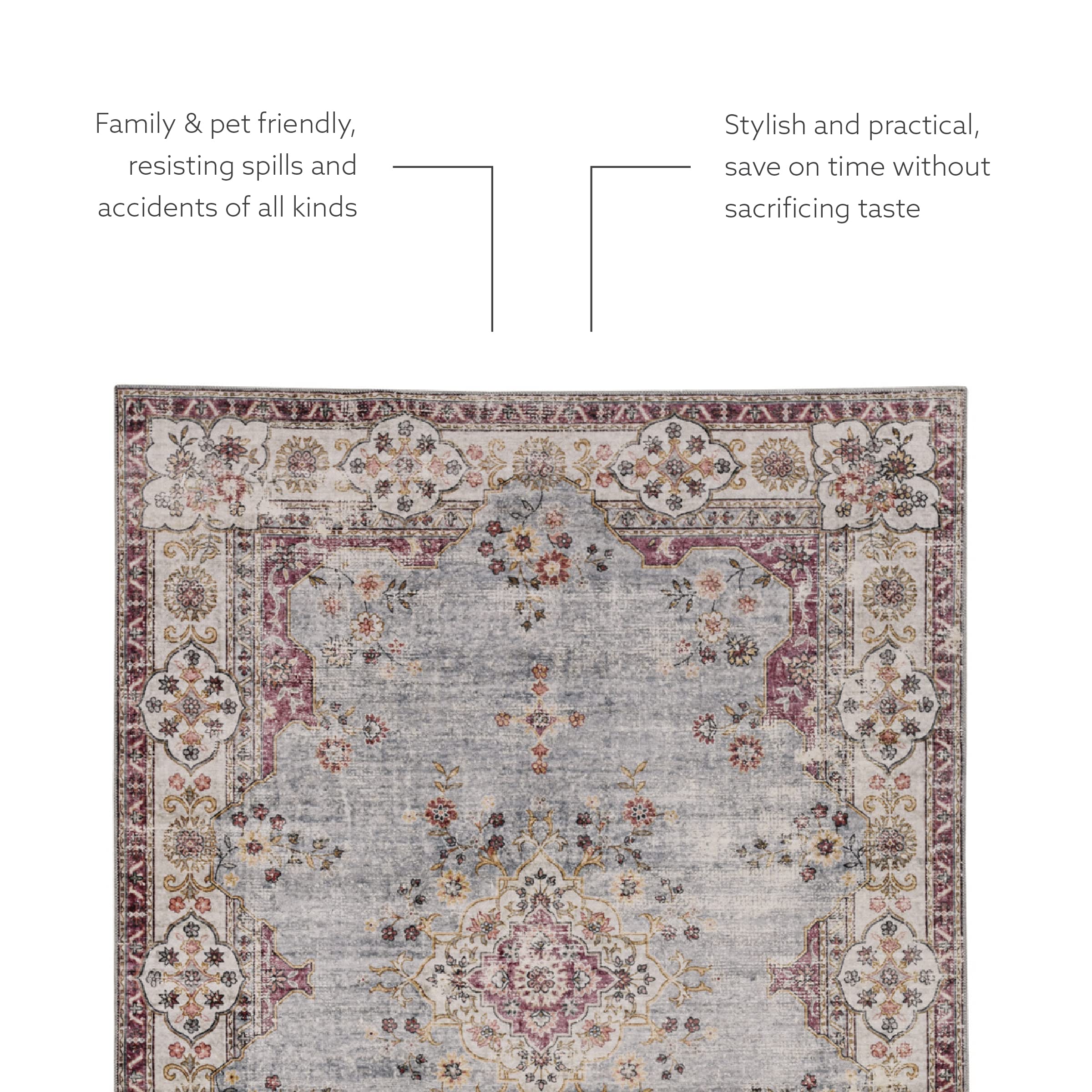 Linon The Anywhere Washable Rug - Barton Pale Blue/Ivory 2' X 8' Runner Rug - Machine Washable Non-Slip Carpet for Hallway, Kitchen, Entryway, Bedroom & Dorm Decor