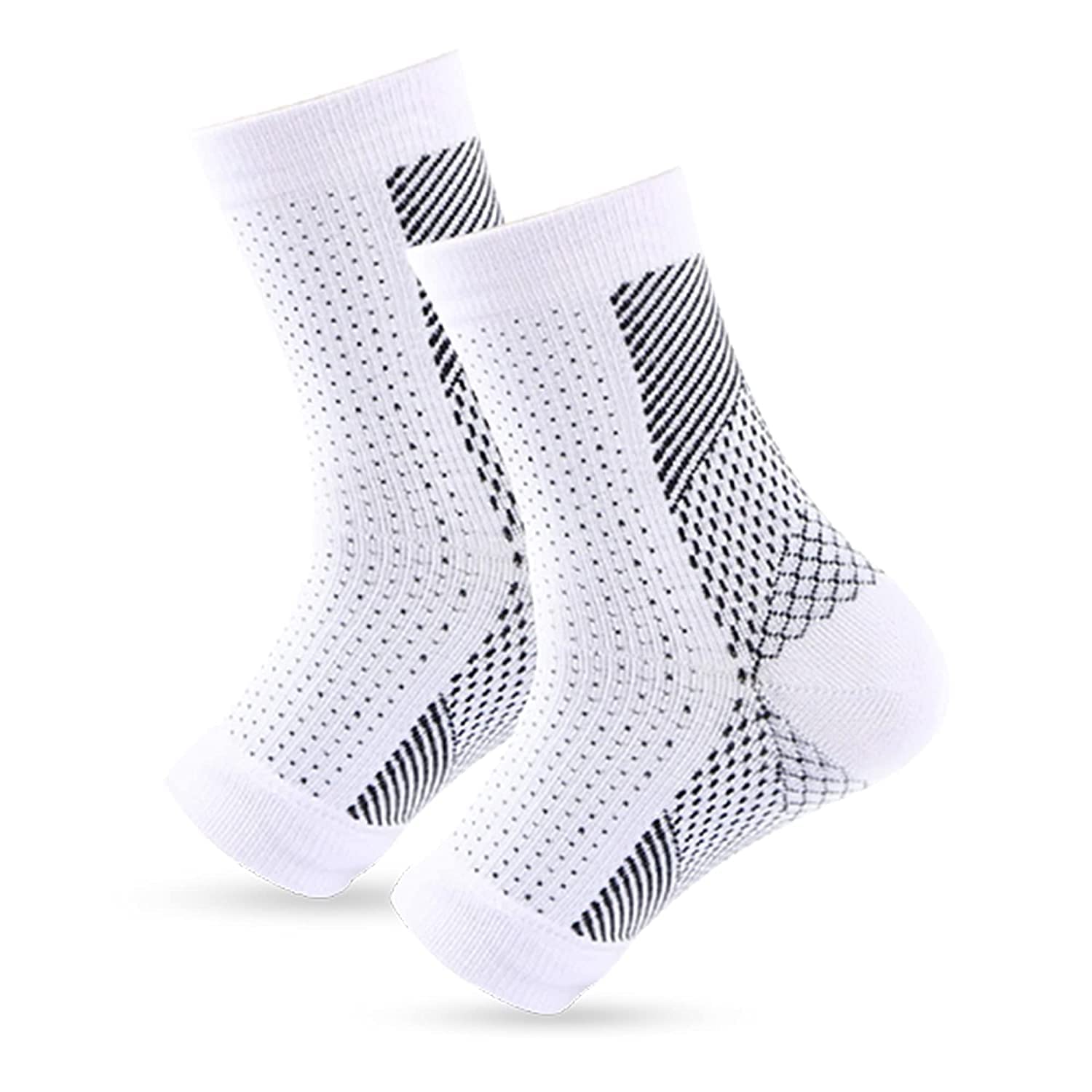 GINGER TECH 2 Pairs Compression Socks for Men & Women - Arch Support & Pain Relief Socks for Neuropathy, Plantar Fasciitis - Breathable Foot Sleeves for Running, Hiking, Travel - Size 5-9 (L/XL)