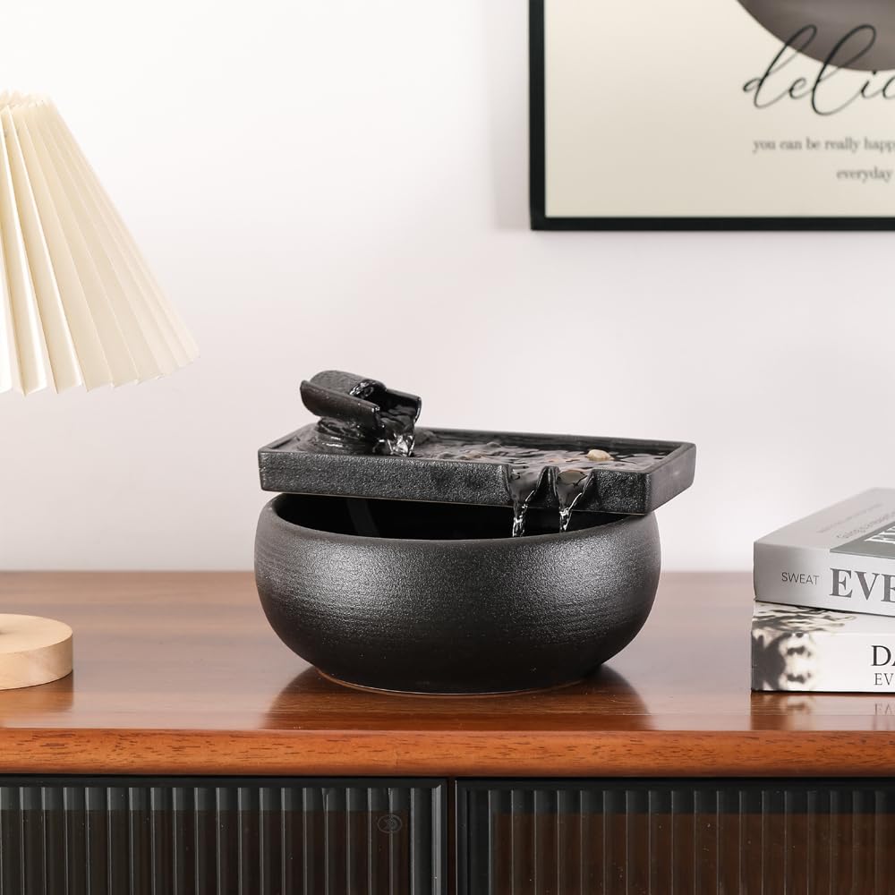 Ceramic Tabletop Fountain for Indoor & Outdoor Use - Relaxing Water Feature for Office, Desk, Patio, Garden Decor | Perfect for Home, Meditation & Stress Relief