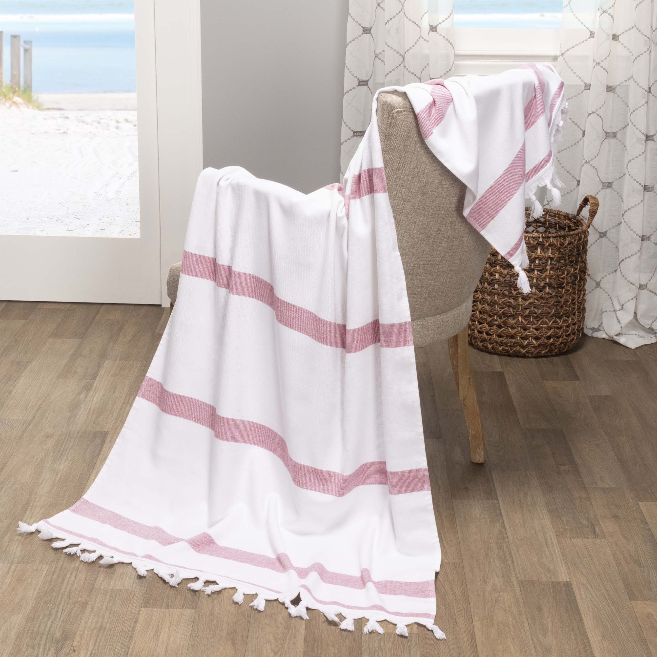 Premium Tropical Cabana Stripe Fouta Beach Towel Set - 2 Piece Quick Dry Bath Towels with Decorative Tassels | Perfect for Pool, Beach, Vacation & Spa Days