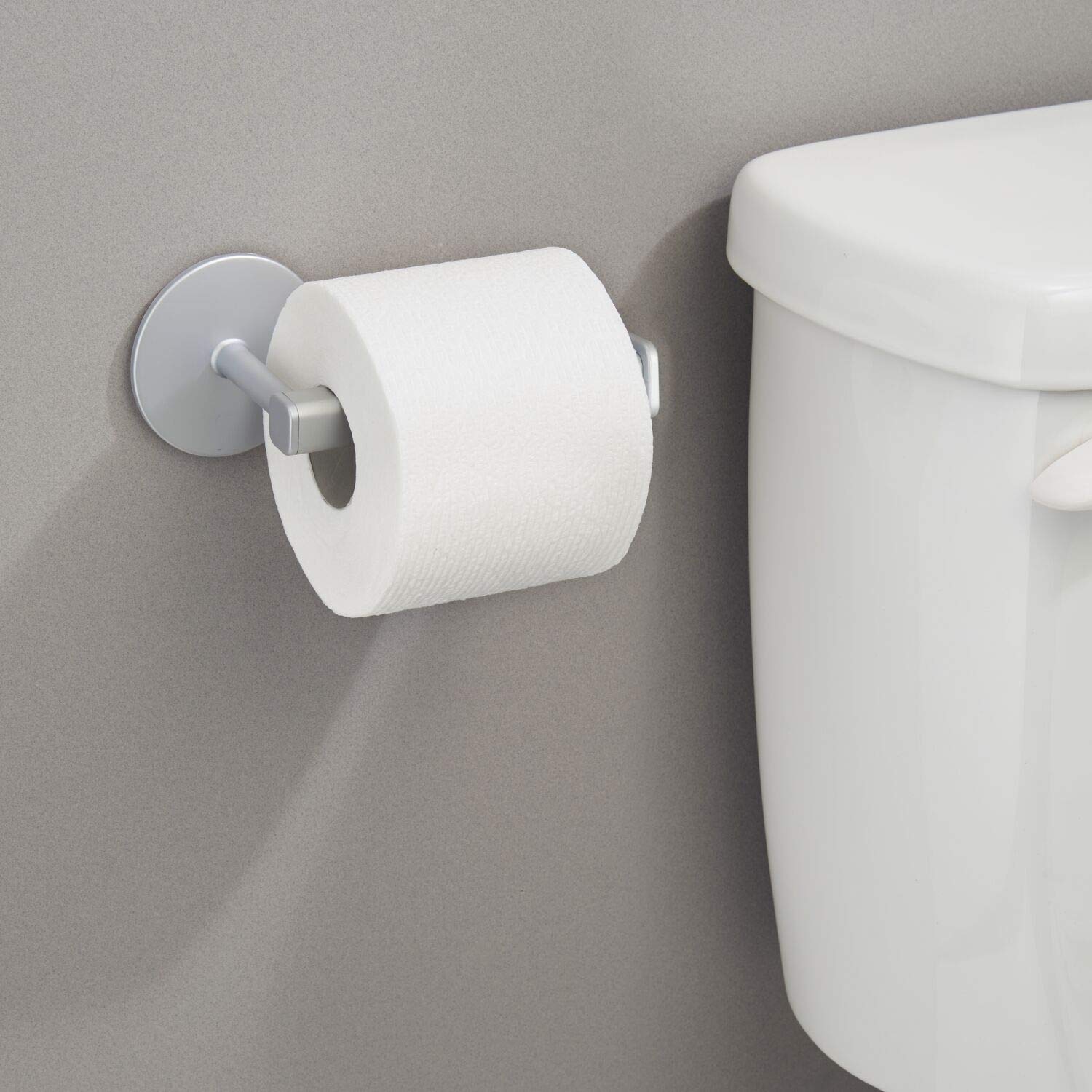 InterDesign Metro Rustproof Aluminum Toilet Paper Holder - Self-Adhesive Bathroom Roll Dispenser, Silver - Perfect for Modern Homes & Small Bathrooms