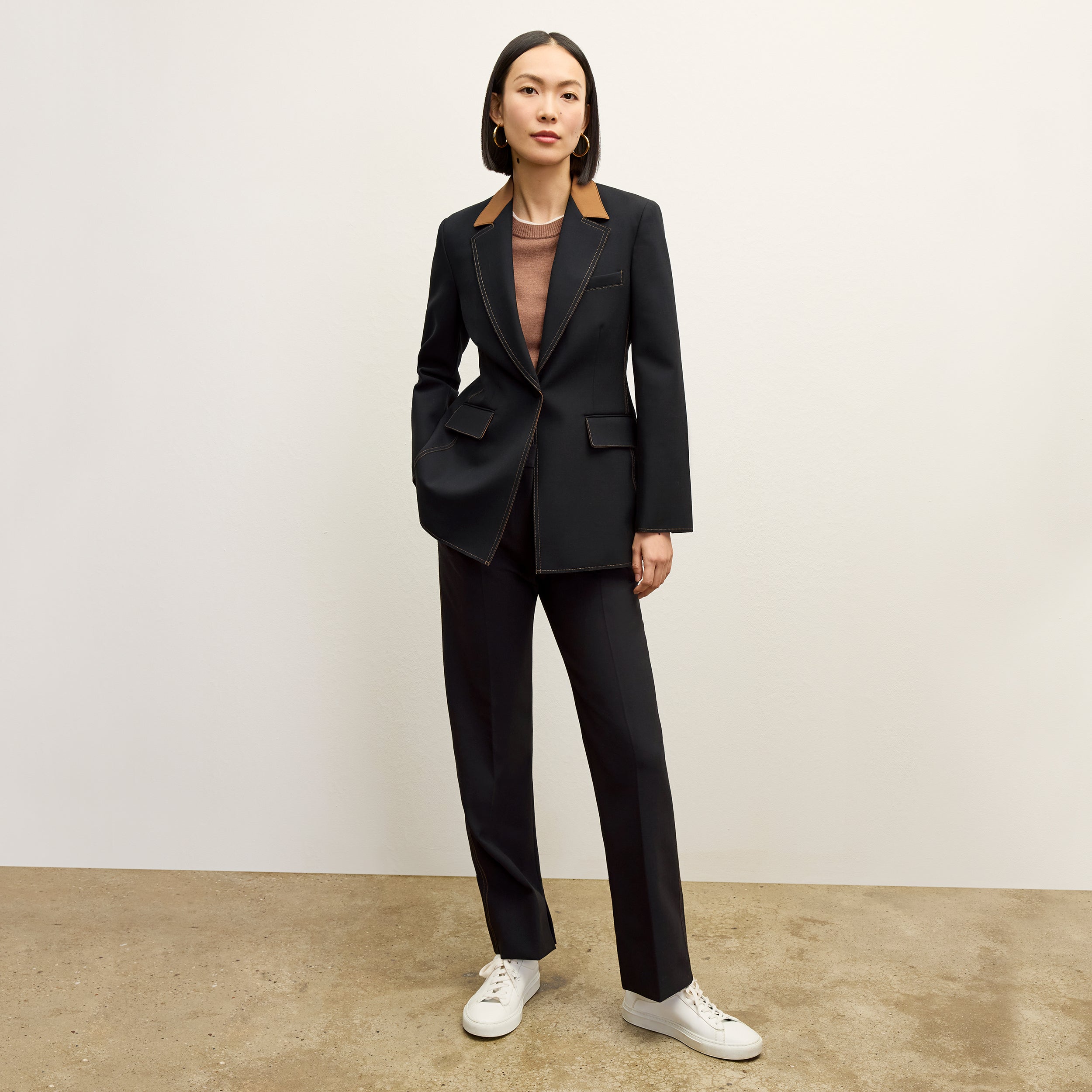 Sella Pant Luxe Wool Pants for Women - Black/Light Saddle Color - Premium Comfort & Style for Office, Travel & Casual Wear