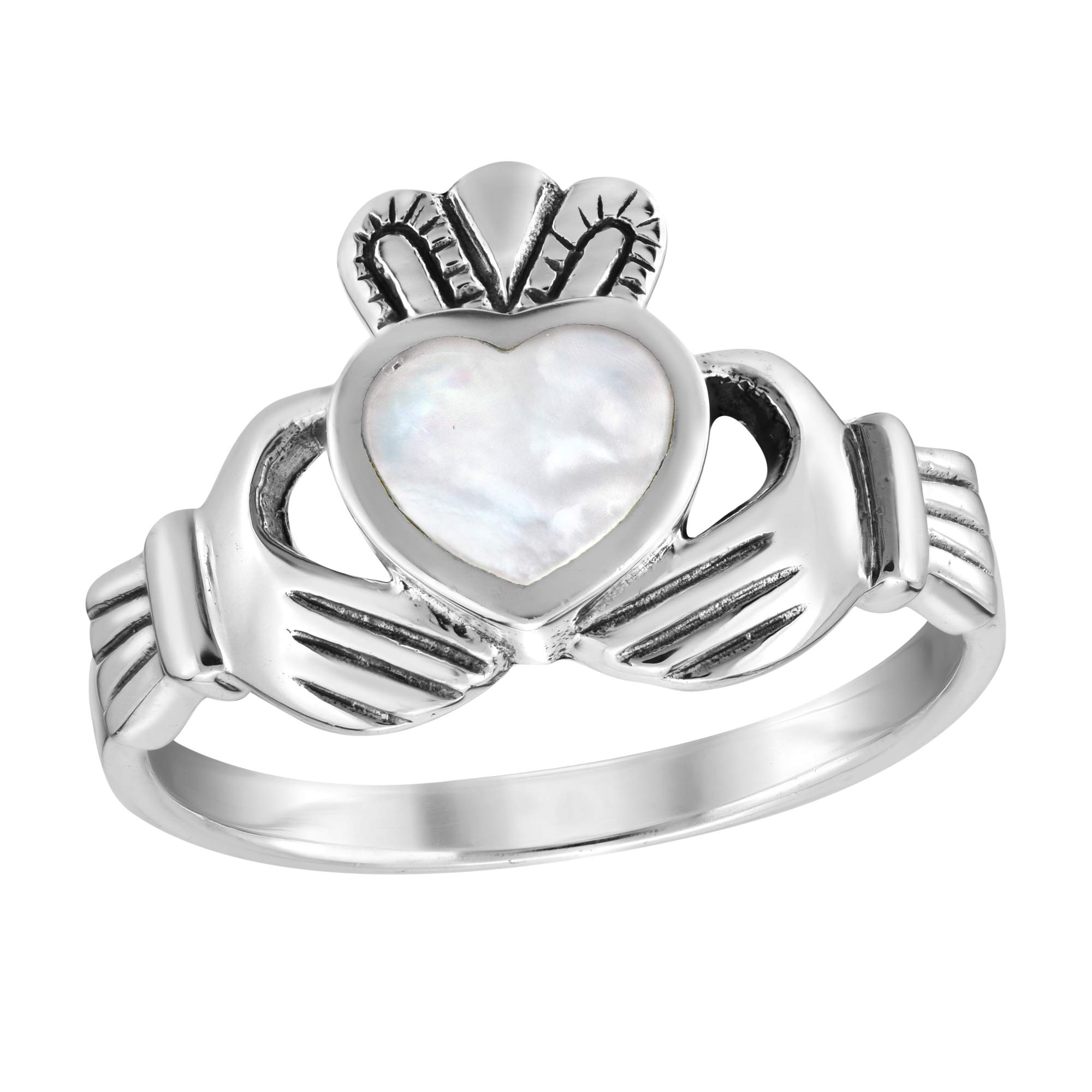 AeraVida Promise of Love Claddagh White Mother of Pearl .925 Sterling Silver Ring for Women | Elegant Wedding & Promise Ring | Comfort Fit Sizes 7-9 | Perfect for Anniversaries, Engagements & Special Occasions