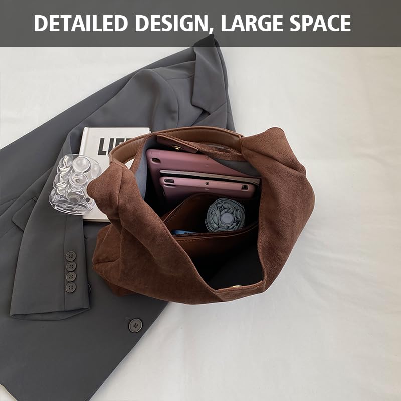 2024 Brown Suede Tote Bag for Women - Stylish Leather Purse & Shoulder Handbag - Perfect for Work, Travel & Everyday Use