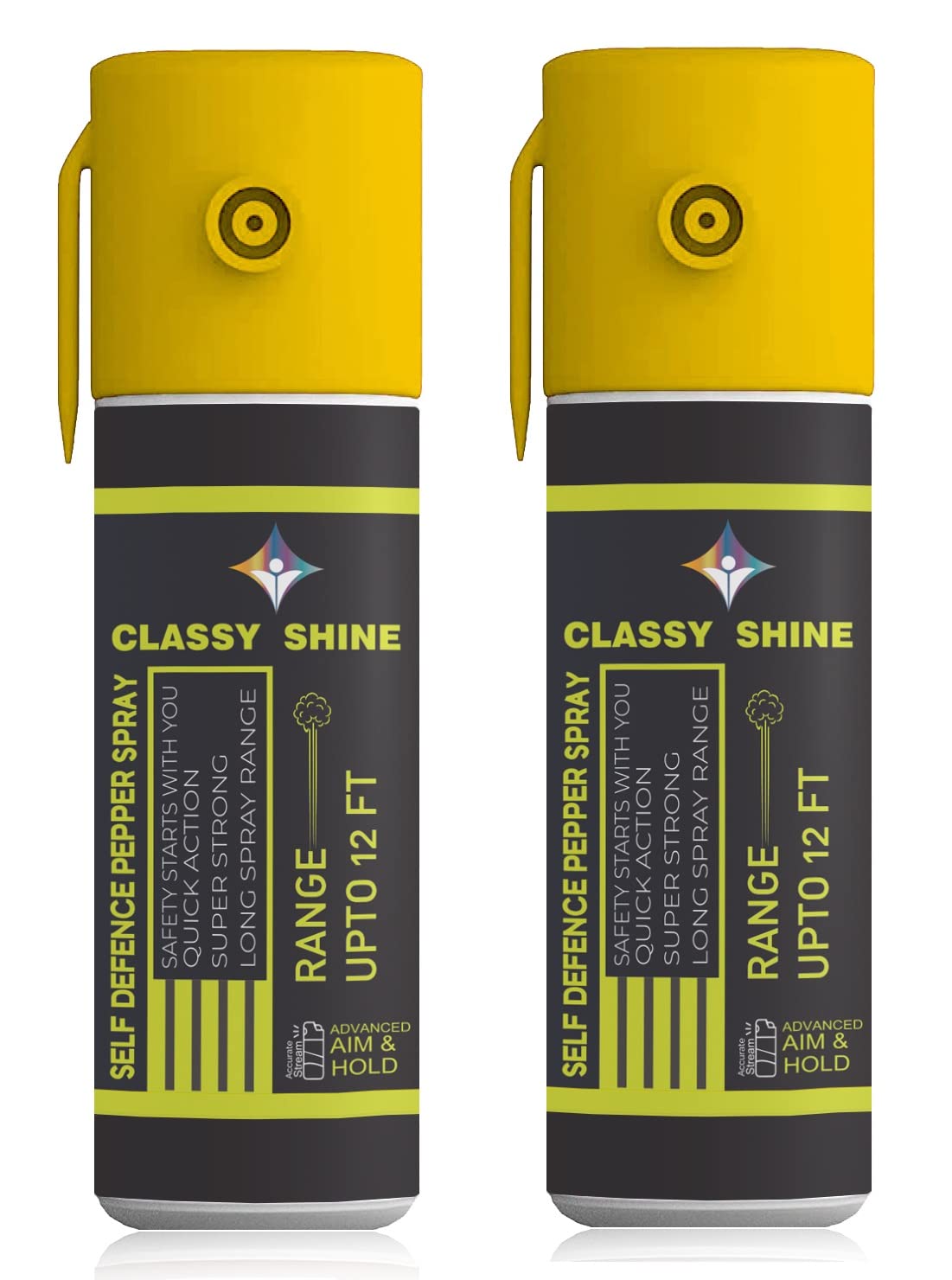 CLASSY SHINE Pepper Spray for Women - 55ml Self Defense Spray (Pack of 2, Yellow) | Personal Safety Protection for Jogging, Night Walks & Travel