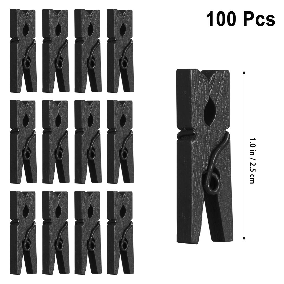 VOSAREA 100PCS Black Wooden Clothespins - Mini Multipurpose Pegs for Photos, Paper, Clothing & Artwork Organization - Perfect for Scrapbooking, Bulletin Boards & DIY Crafts