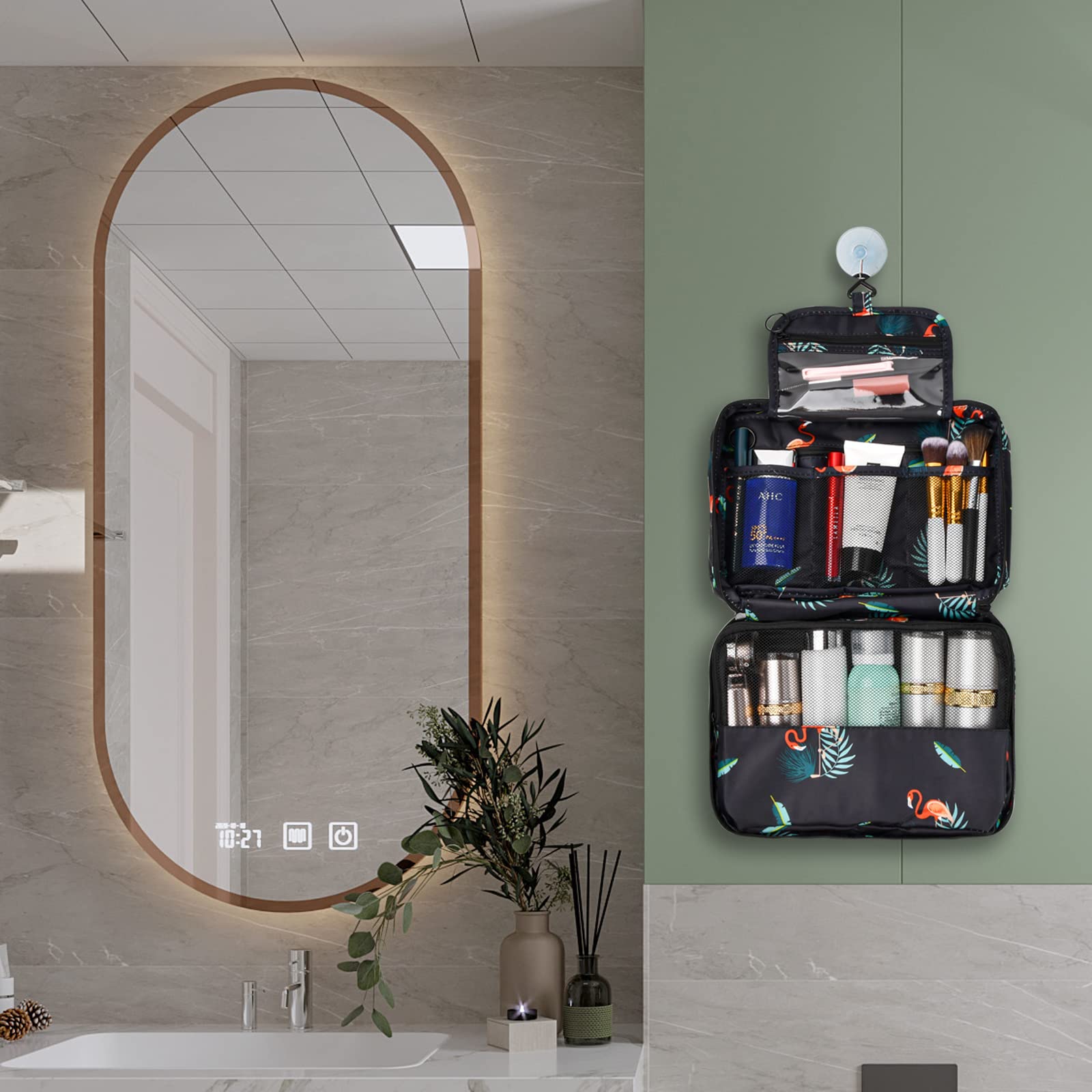 Waterproof Hanging Toiletry Bag - 4 Compartment Travel Cosmetic Organizer for Bathroom, Shower & Camping
