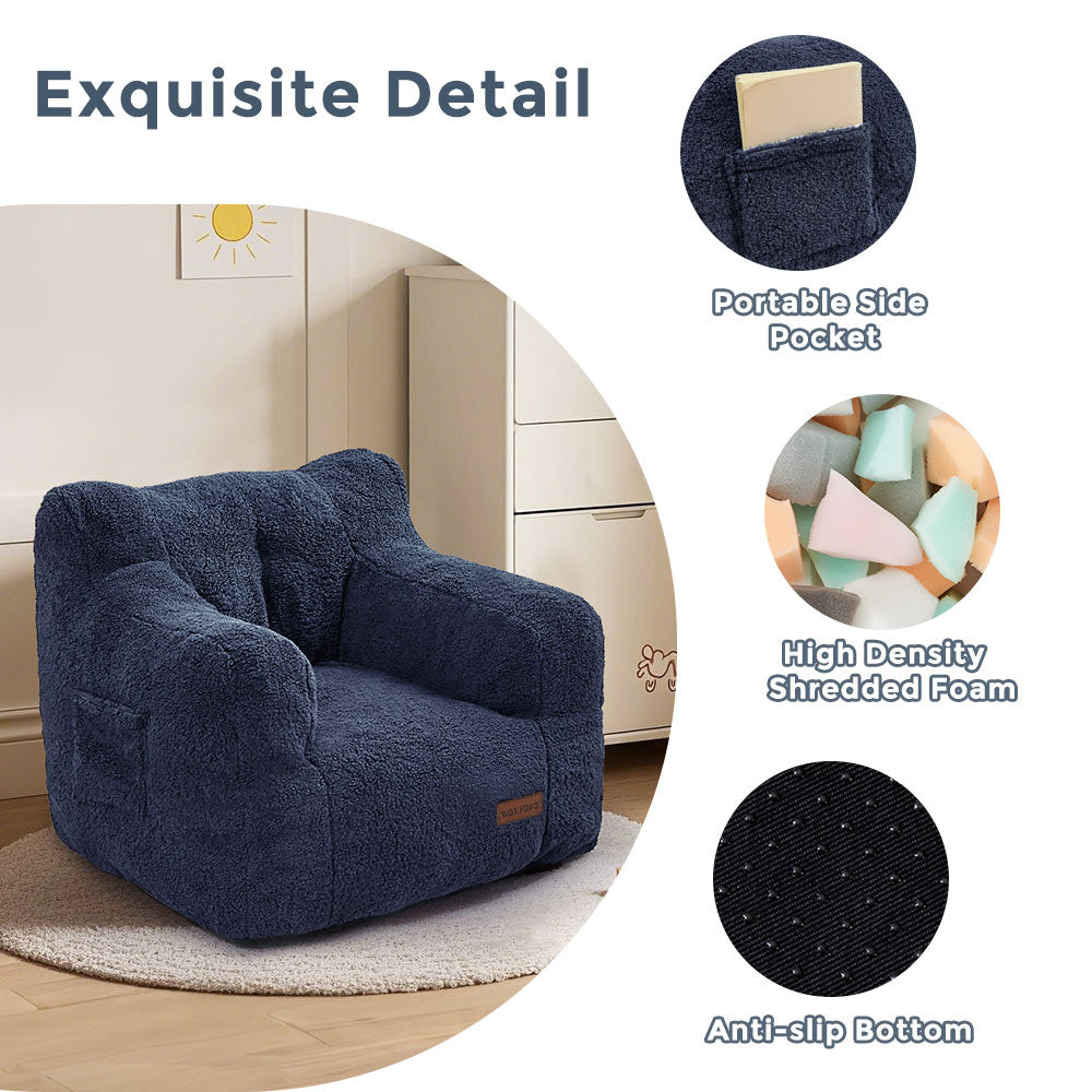 MAXYOYO Kids Sherpa Bean Bag Chair - Soft Teddy Lazy Sofa for Boys and Girls, Navy Blue - Cozy Reading Nook & Playroom Seating for Children's Bedroom