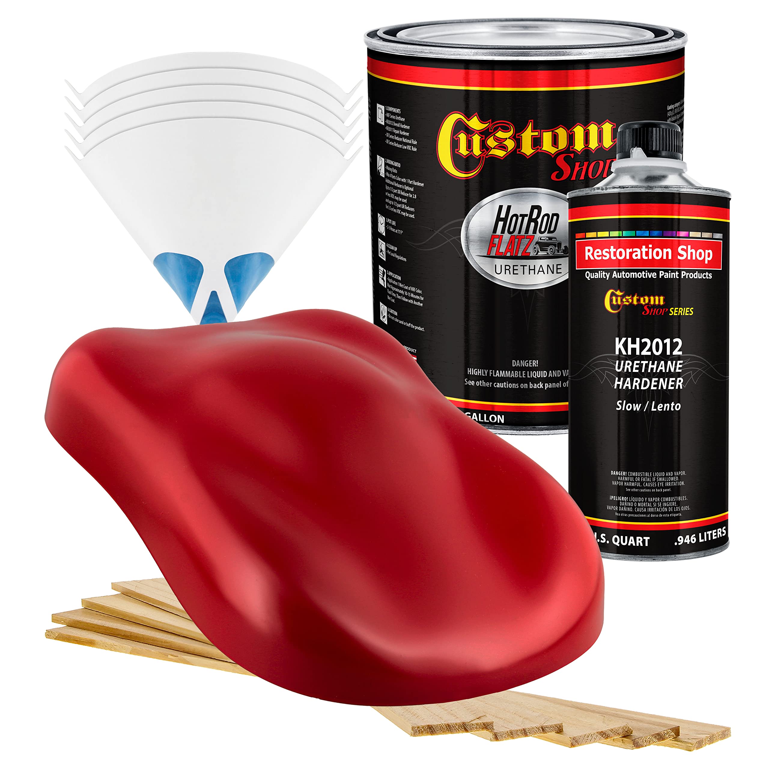 Professional Torch Red Hot Rod Flatz Flat Matte Satin Urethane Auto Paint Kit - 1 Gallon Complete Automotive Coating with 4:1 Mix Ratio - Ideal for Cars, Trucks & Low Sheen Vehicle Restoration Projects
