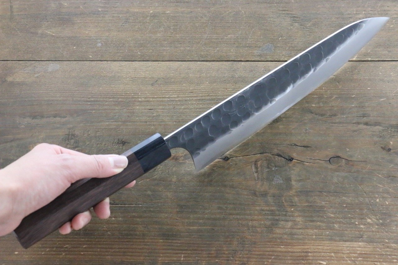 Premium Seisuke Blue Steel No.2 Hammered Kurouchi Gyuto Chef Knife 240mm - Japanese High Carbon Steel Kitchen Knife with Exquisite Shitan Handle - Perfect for Sushi, Meat Cutting & Professional Cooking