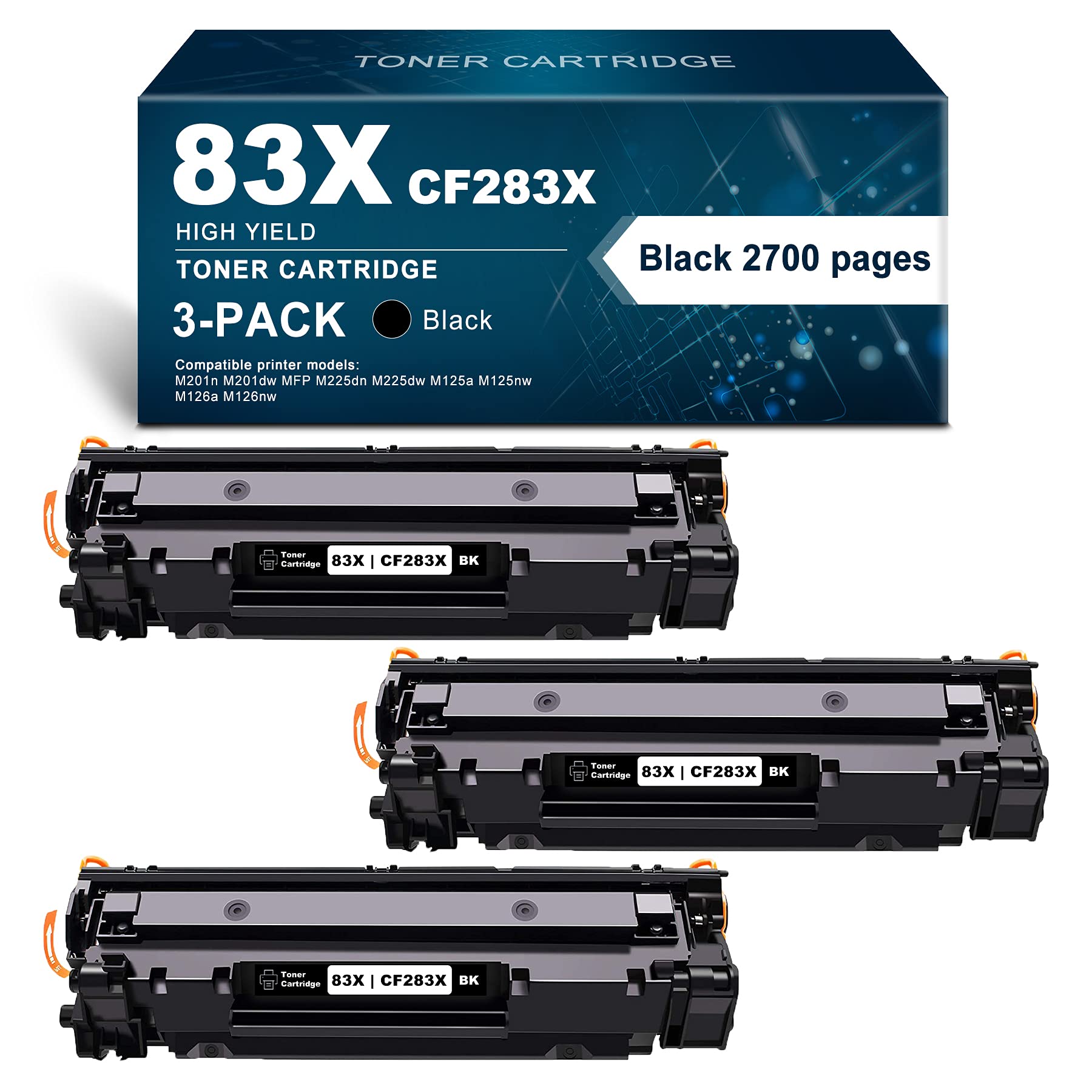 83X Toner 3 Pack - High Yield Compatible CF283X/83X Ink Cartridge Replacement for HP MFP M125-M128, M225-M226 Series Printers | Perfect for Home Office & Small Business Printing Needs