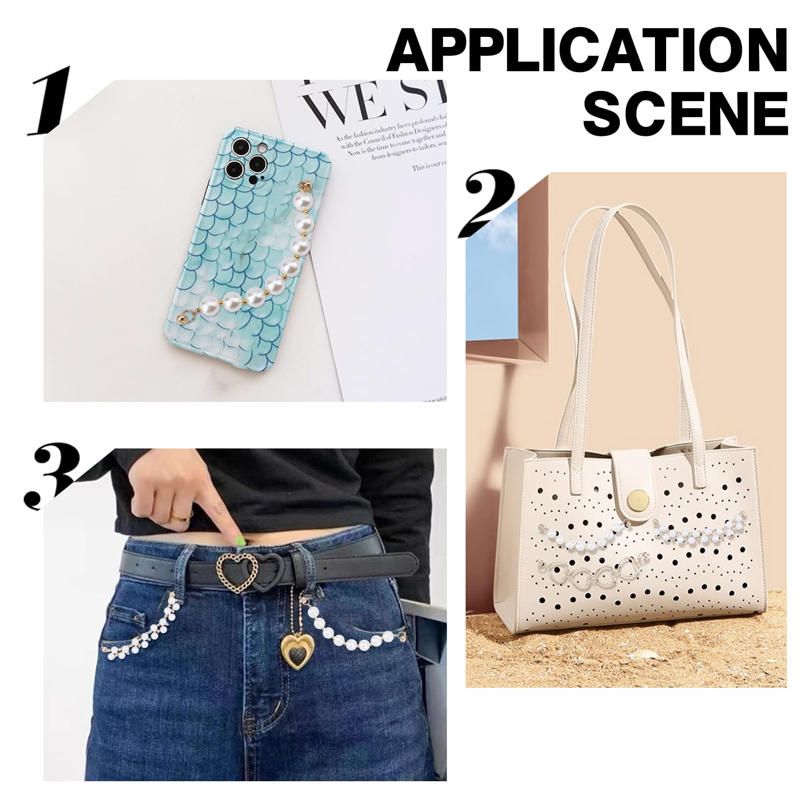 WADORN 3 Styles Beaded Phone Charms - Pearl Phone Chain Lanyard, Cute Wrist Strap & Universal Finger Strap Phone Grip Holder with Screws for Phone Case | Perfect for iPhone, Samsung & Smartphone Accessories | Great Gift for Women & Teens
