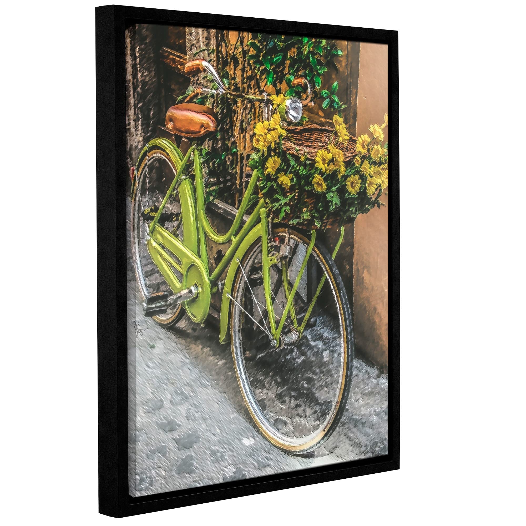 ArtWall Scott Medwetz 'Bicycle Flower Basket' Framed Canvas Wall Art - 24x32 Inch Gallery Wrapped Floater Frame - Perfect for Living Room, Bedroom & Office Decor