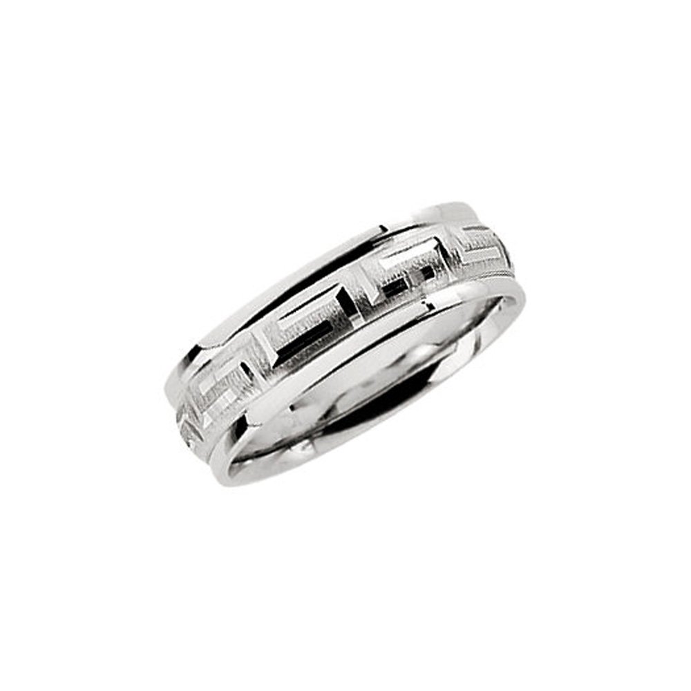The Black Bow 7mm Greek Key Comfort Fit Band in 14k White Gold - Perfect for Weddings, Anniversaries, and Special Occasions
