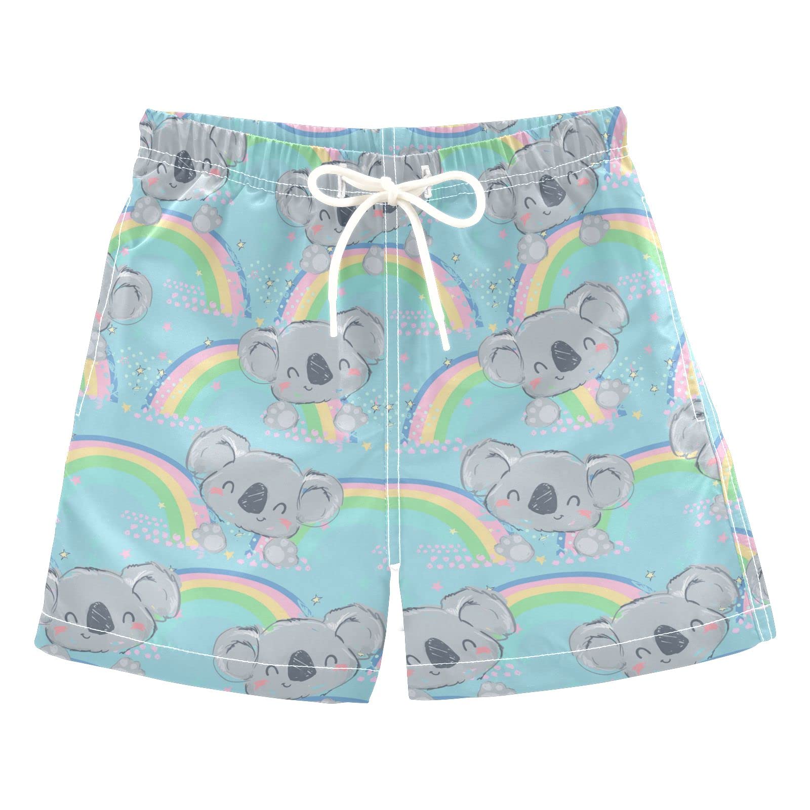 Koala Print Rainbow Boys Swim Trunks - Quick Dry Toddler Beach Shorts | Boys Swimwear & Bathing Suit for Pool, Beach & Water Play | Size XS