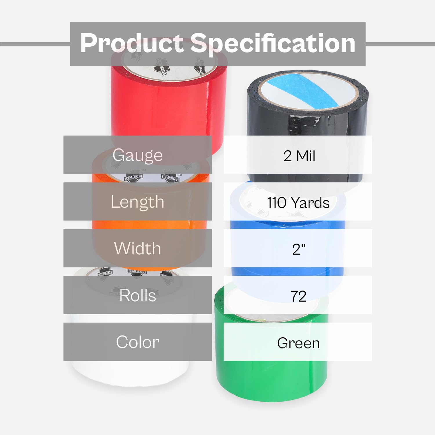PSBM Green Packing Tape, 2 Inch x 110 Yards, 72 Rolls - Heavy Duty Colored Packaging Tape for Dispenser Refill, Moving Boxes, Storage Organization & Shipping Supplies | Perfect for Warehouse, Office & Home Use