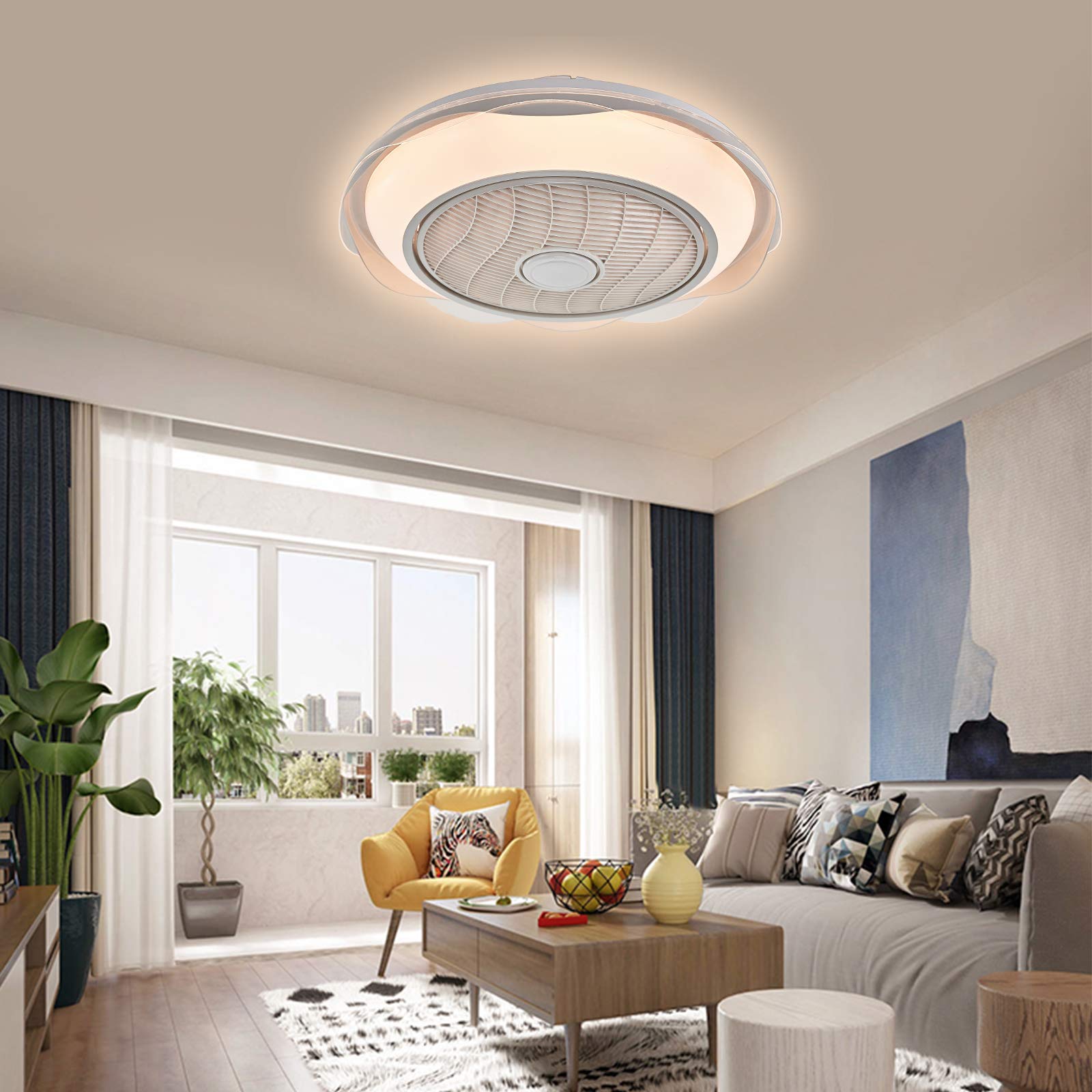 YIYIBYUS 20 Inch White Ceiling Fan with Light, 3-Speed Remote Control & Dimmable LED Chandelier - Perfect for Bedroom, Living Room, Dining Room, Kitchen, Hallway, Foyer and Study Room - Create a Comfortable & Stylish Atmosphere