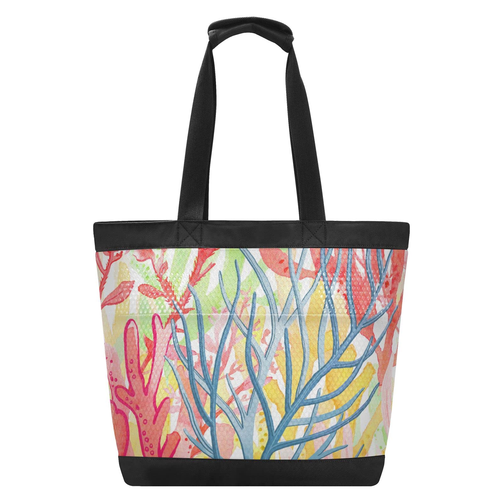 Colorful Mesh Beach Tote Bag with Pockets - Lightweight Foldable Ocean Coral Reef Design for Grocery Shopping, Pool, Travel & Storage (227ya2d)