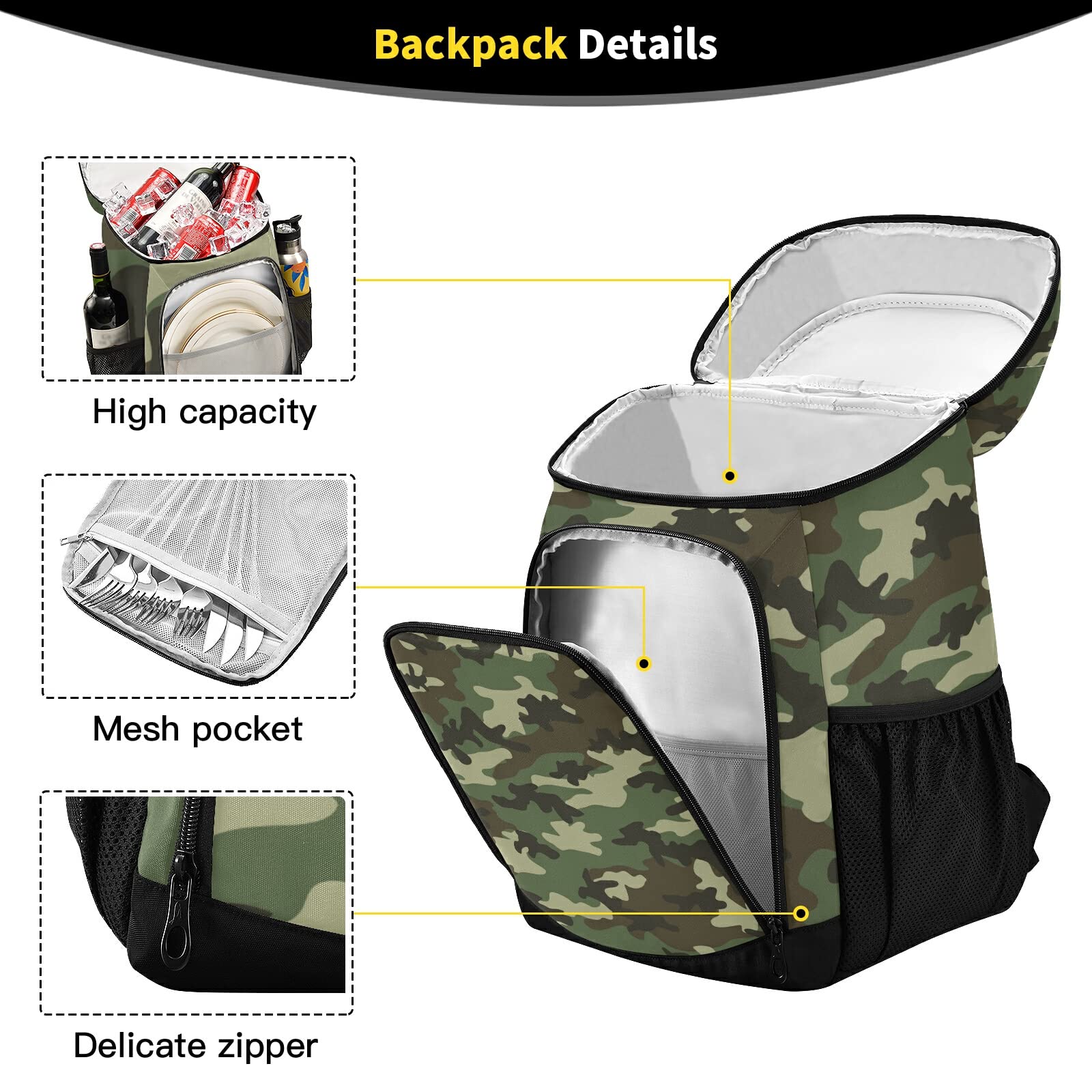 DOMIKING Camouflage Cooler Backpack for Men - Insulated Lunch Box with Padded Straps, 14-Camouflage - Perfect for Hiking, Camping, Fishing & Outdoor Adventures