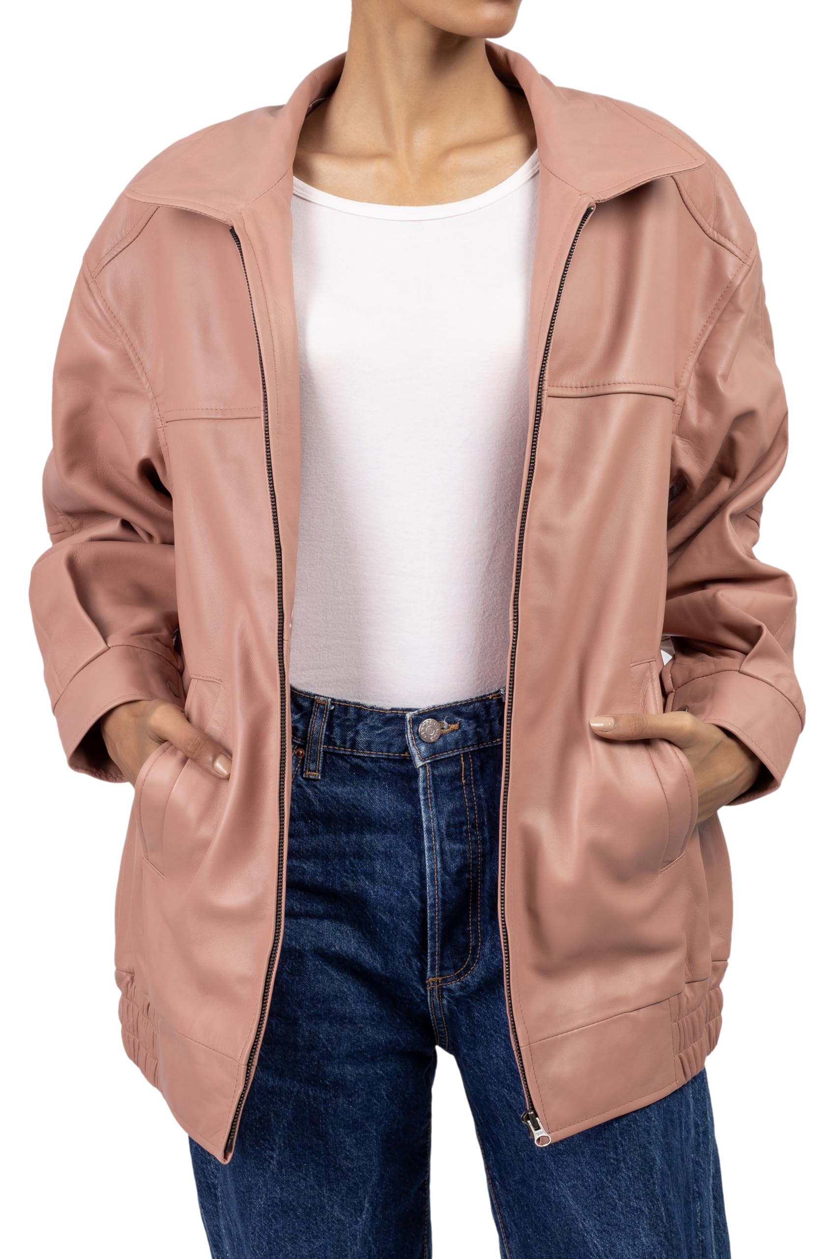 Jild Women's Oversized Lambskin Leather Jacket - Plus Size Fashion Outerwear for Fall | Stylish Layering for Casual Outings & Date Nights