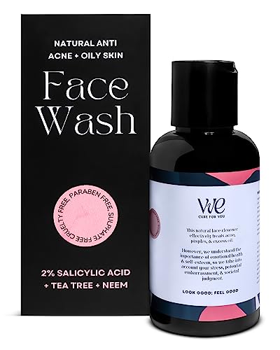 Men's Face Cleanser for Oily Skin with Salicylic Acid, Neem & Tea Tree Oil - Natural Acne Treatment, Sulfate & Paraben Free (100ml) - Daily Deep Cleansing for Shine Control & Clear Skin