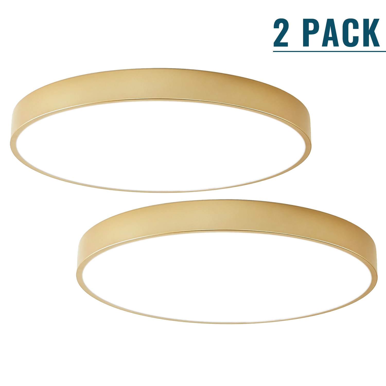 Wheatronic 2 Pack 12 Inch Gold LED Flush Mount Ceiling Light Fixture, 24W 5CCT Adjustable Close-to-Ceiling Lighting for Bathroom, Bedroom, Hallway, Kitchen, Living Room & Office - Energy Saving Modern Interior Design