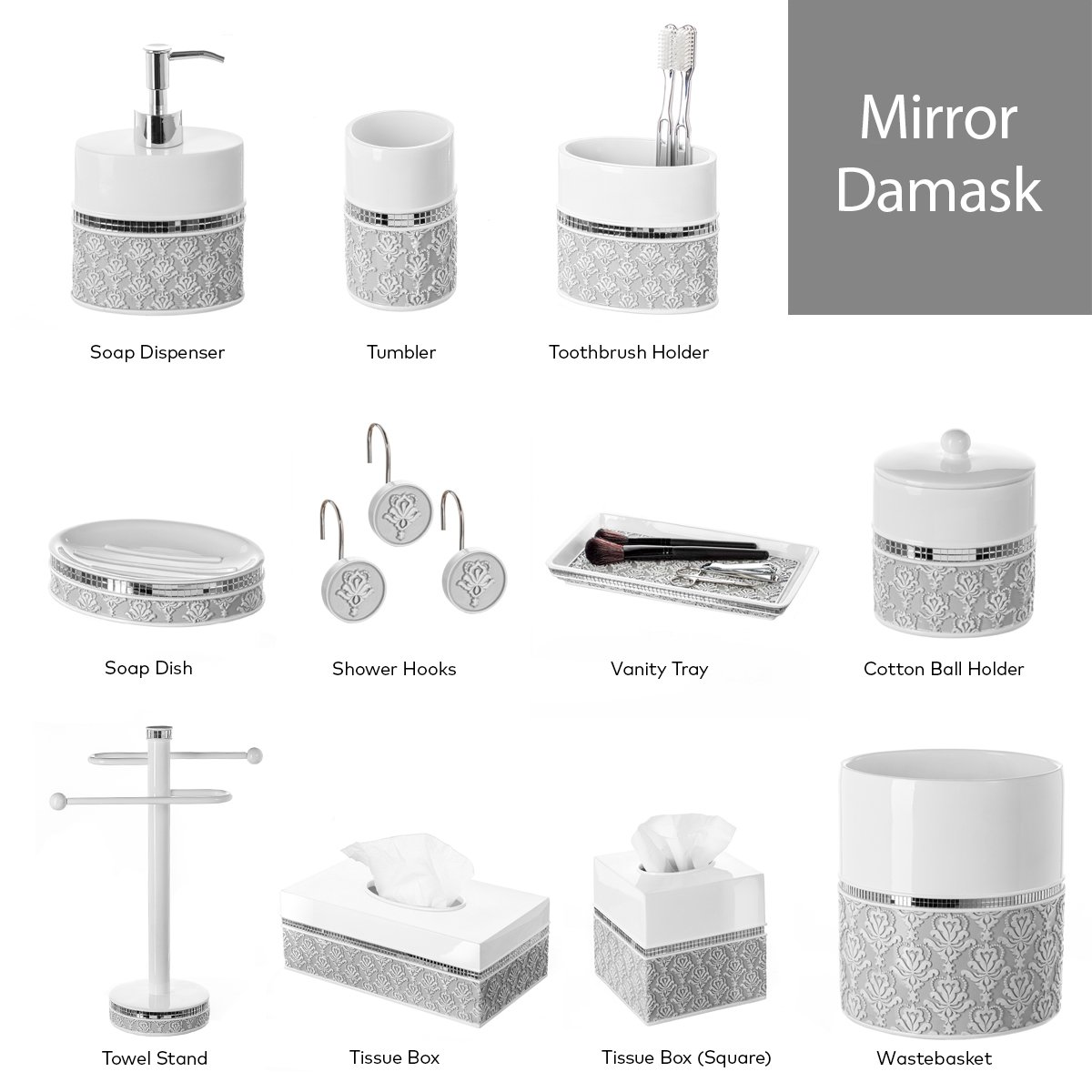 Decorative Damask Soap Dish for Bathroom - Gray & White Ceramic Soap Holder for Sink, Shower, Bathtub - Elegant Bath Accessories for Home Decor & Gift Ideas