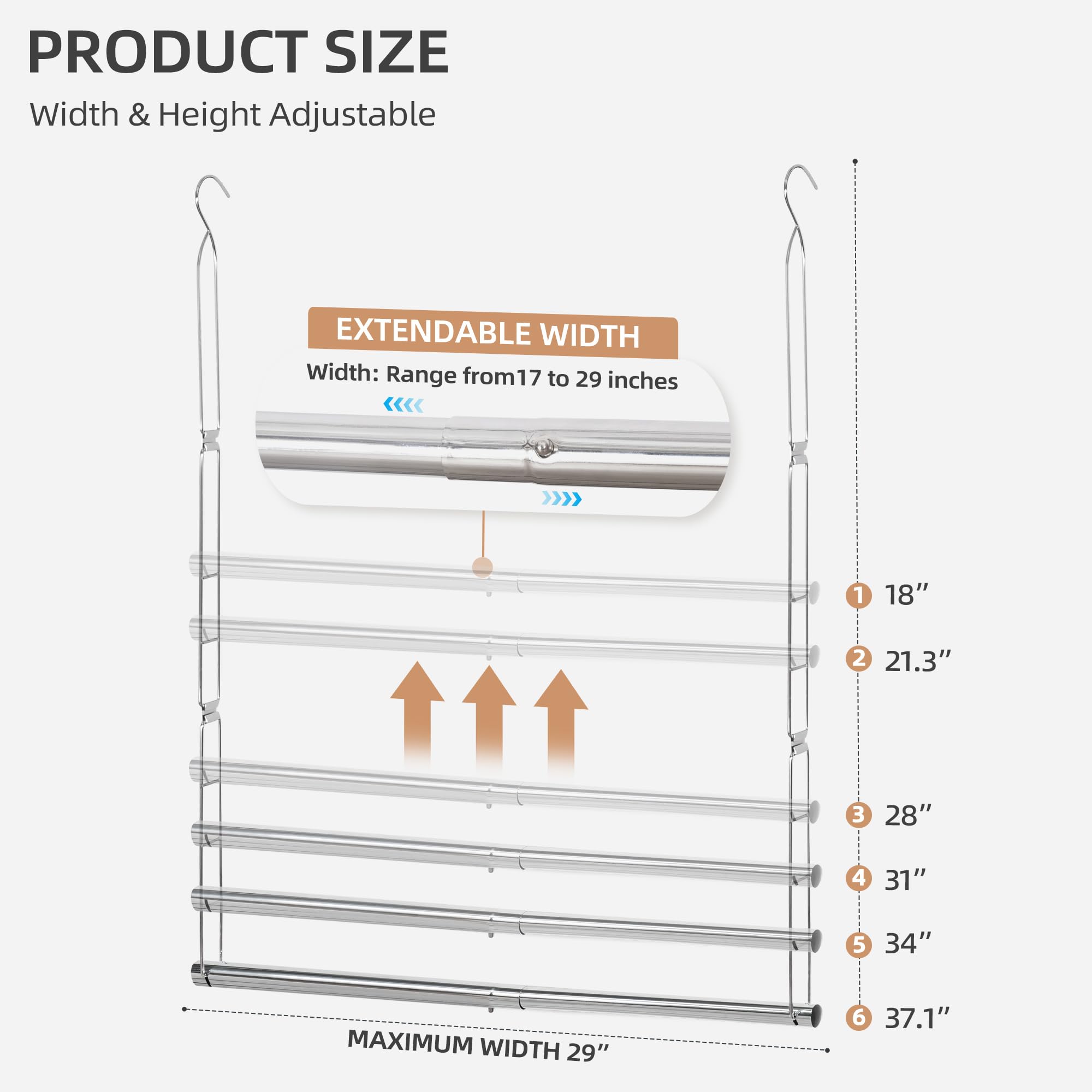 Adjustable Hanging Closet Rod Organizer - Space Saving Closet Extender with Chrome Finish for Bedroom, Closet or Dorm Organization (1 Pack) - Perfect for Maximizing Storage in Small Spaces