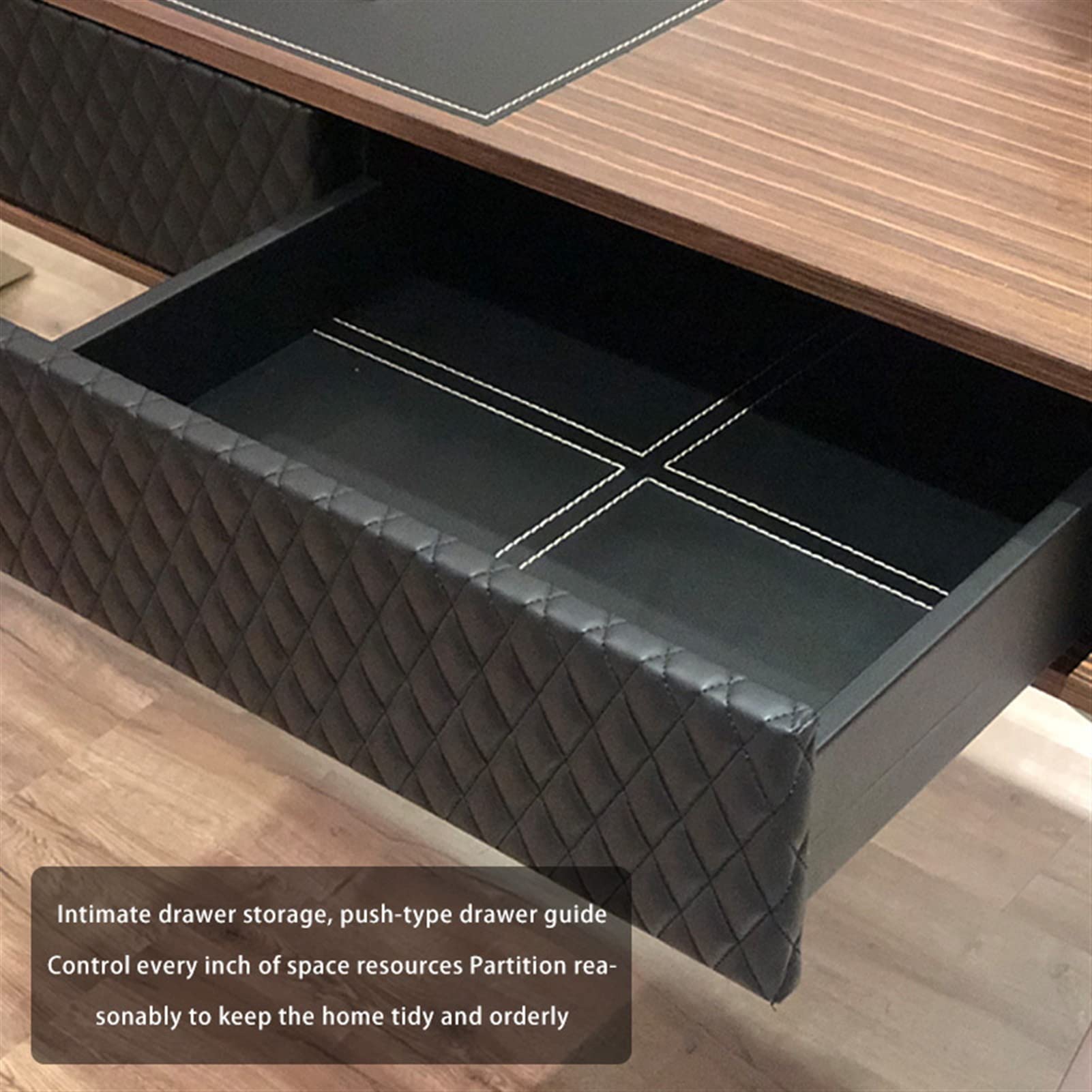 Modern Luxury Wooden Computer Desk with Leather Top & Large Drawers - Home Office Laptop Workstation for Study & Work | Ergonomic PC Desk for Small Spaces & Professional Workspaces