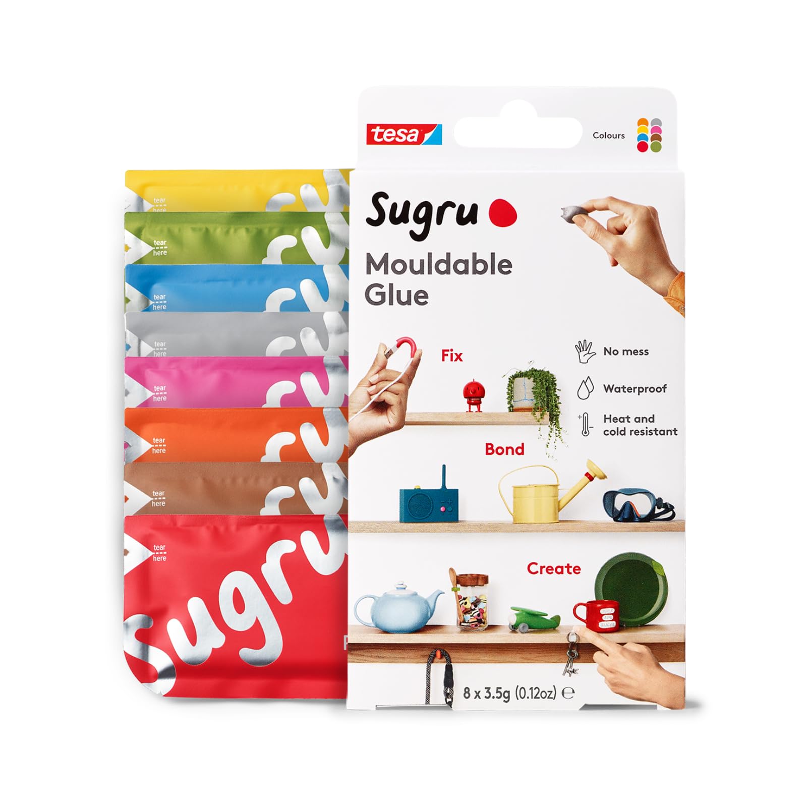 Sugru Super Glue - Waterproof Wood Adhesive for Home & Crafts - 8 Pack Multicolor - Perfect for DIY Repairs & Bonding