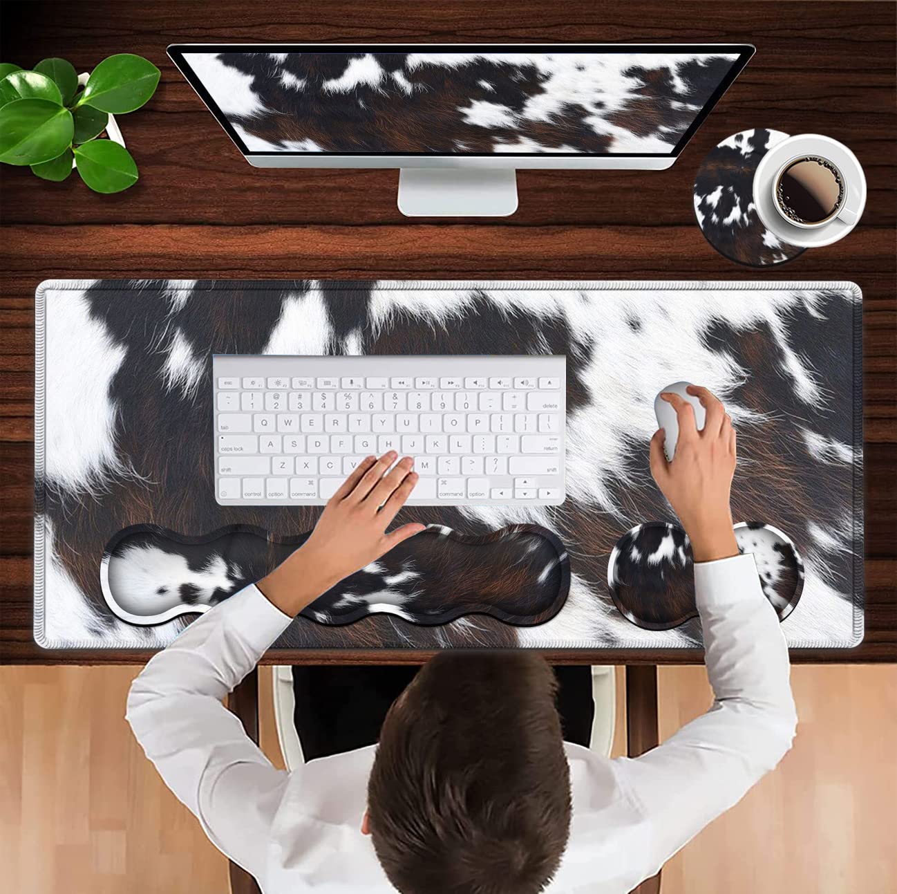 XXL Gaming Mouse Pad with Memory Foam Wrist Rest - 31.5x11.8 Inch Large Desk Mat, Ergonomic Cowhide Surface & Stitched Edges - Perfect for PC Gaming, Office Work & Home Computer Setup